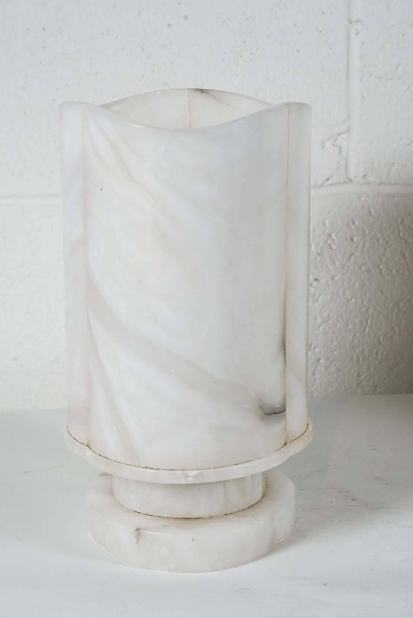 Mid-20th Century Pair of French Moderne Alabaster Lamps