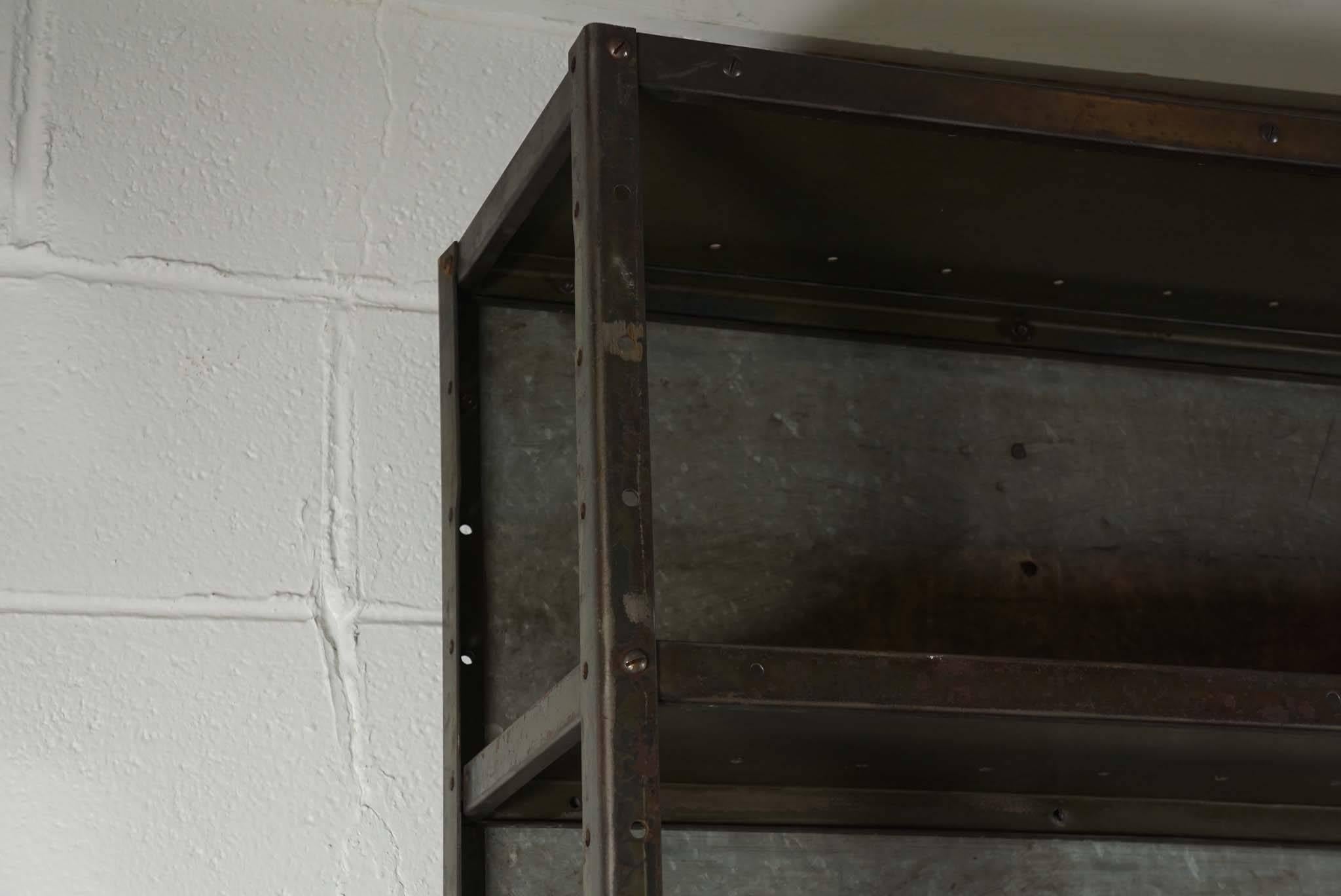 Industrial Gun Metal Bookcase with Extended Base In Excellent Condition For Sale In Hudson, NY