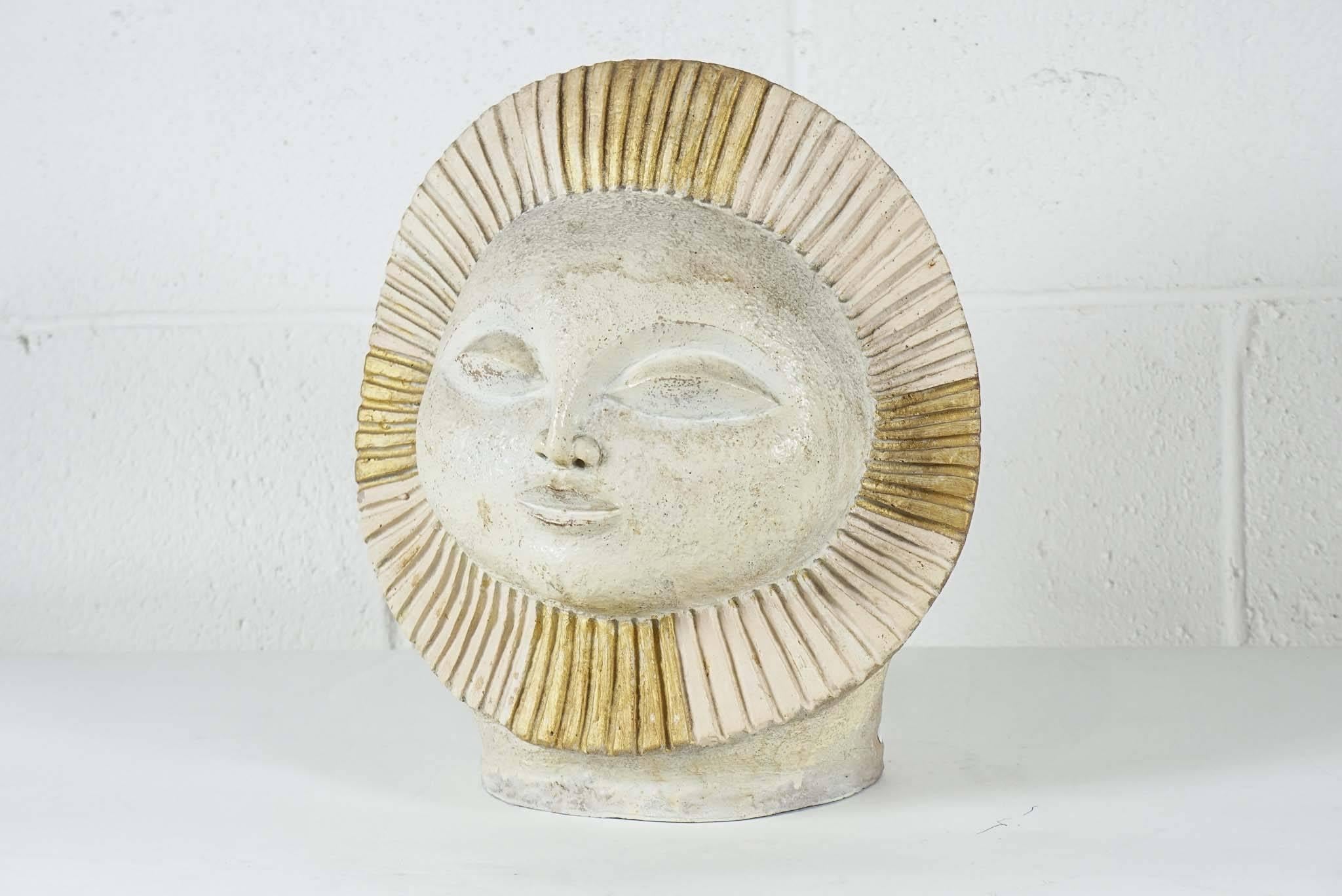 Mexican Sun Face Ceramic Sculpture by Paul Ballardo For Sale