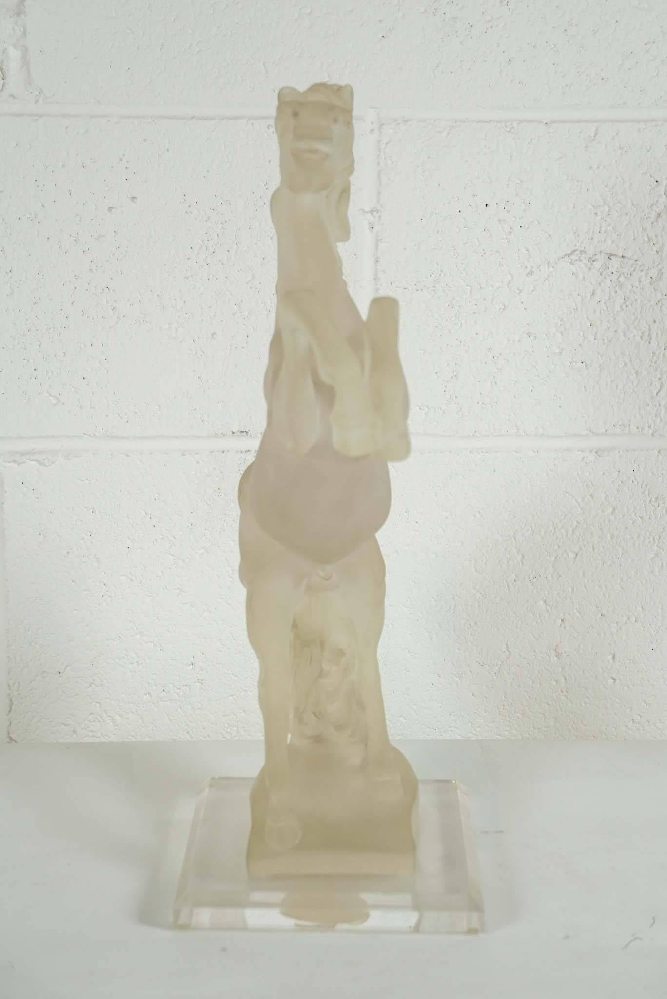 Horse Sculpture in Frosted Lucite In Excellent Condition For Sale In Hudson, NY