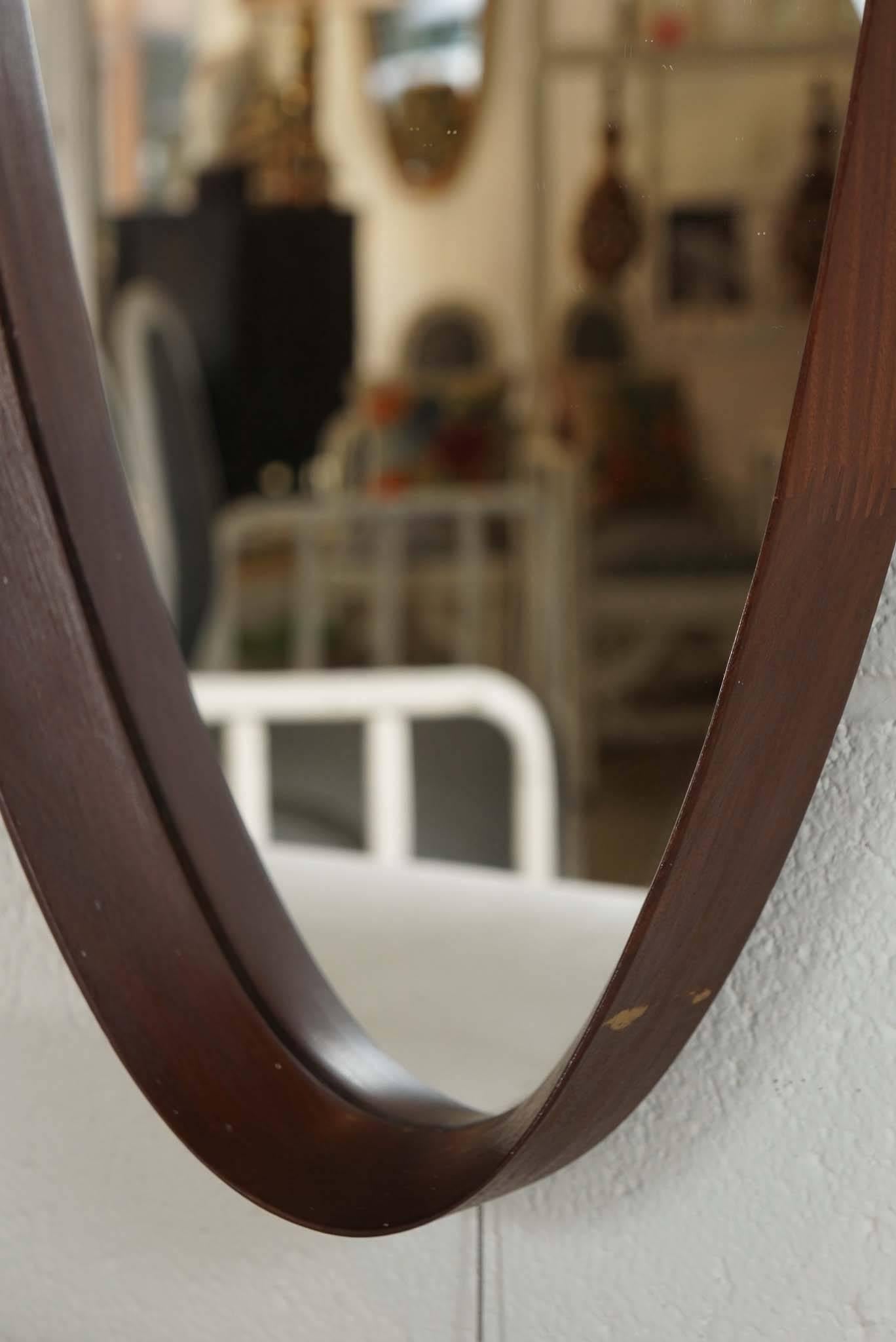 Late 20th Century Oval Shield Mirror in Walnut For Sale