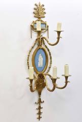 Pair of Brass Wedgewood Sconces
