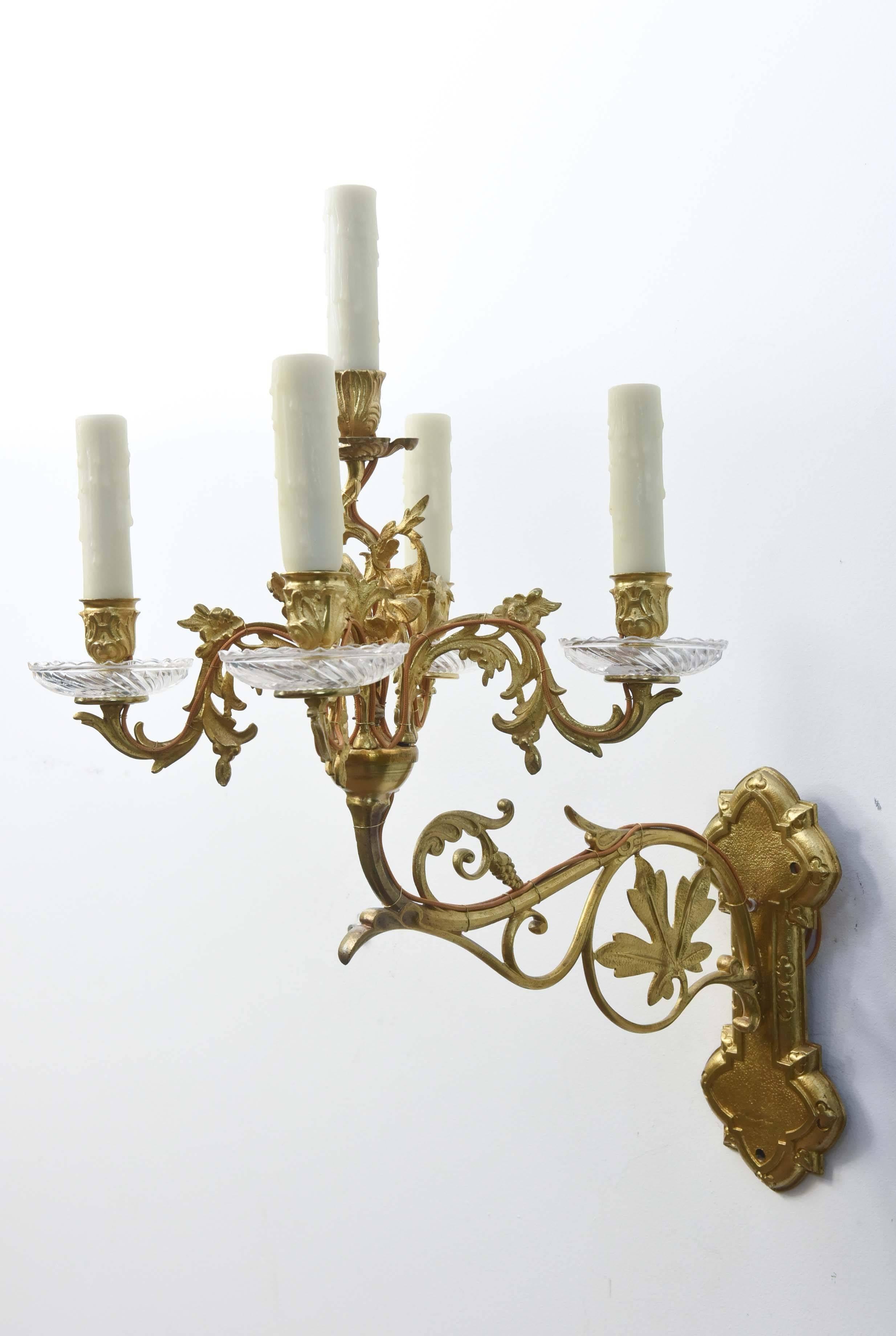 Rococo Revival Pair of Five-Light Gilt Bronze Sconces For Sale