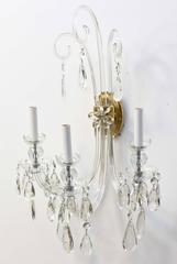 Pair of Dramatic Three-Arm Crystal Sconces in the Style of Lafount
