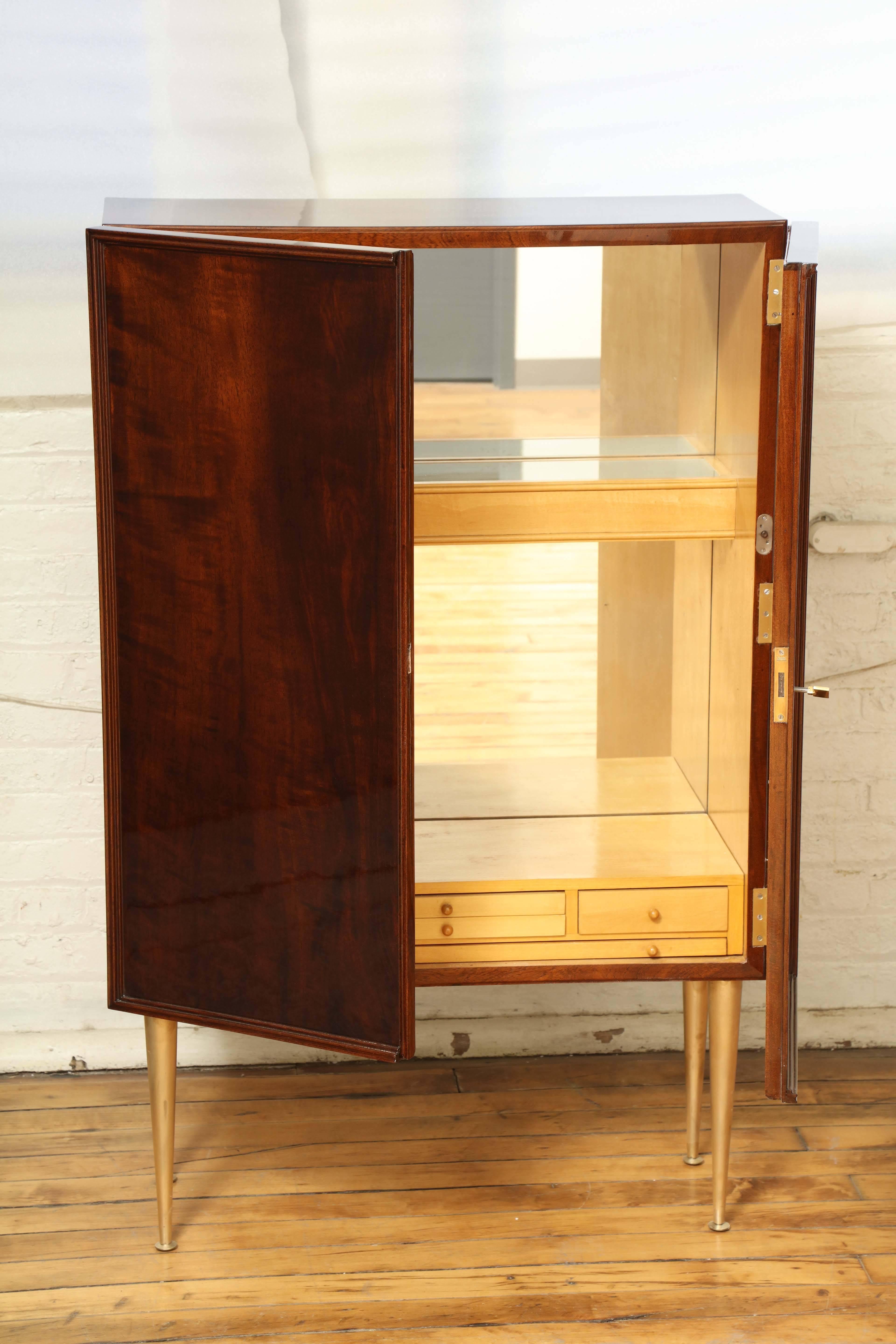 Art Deco Cabinet or Bar Exotic Wood on Bronze Legs In Excellent Condition In New York, NY