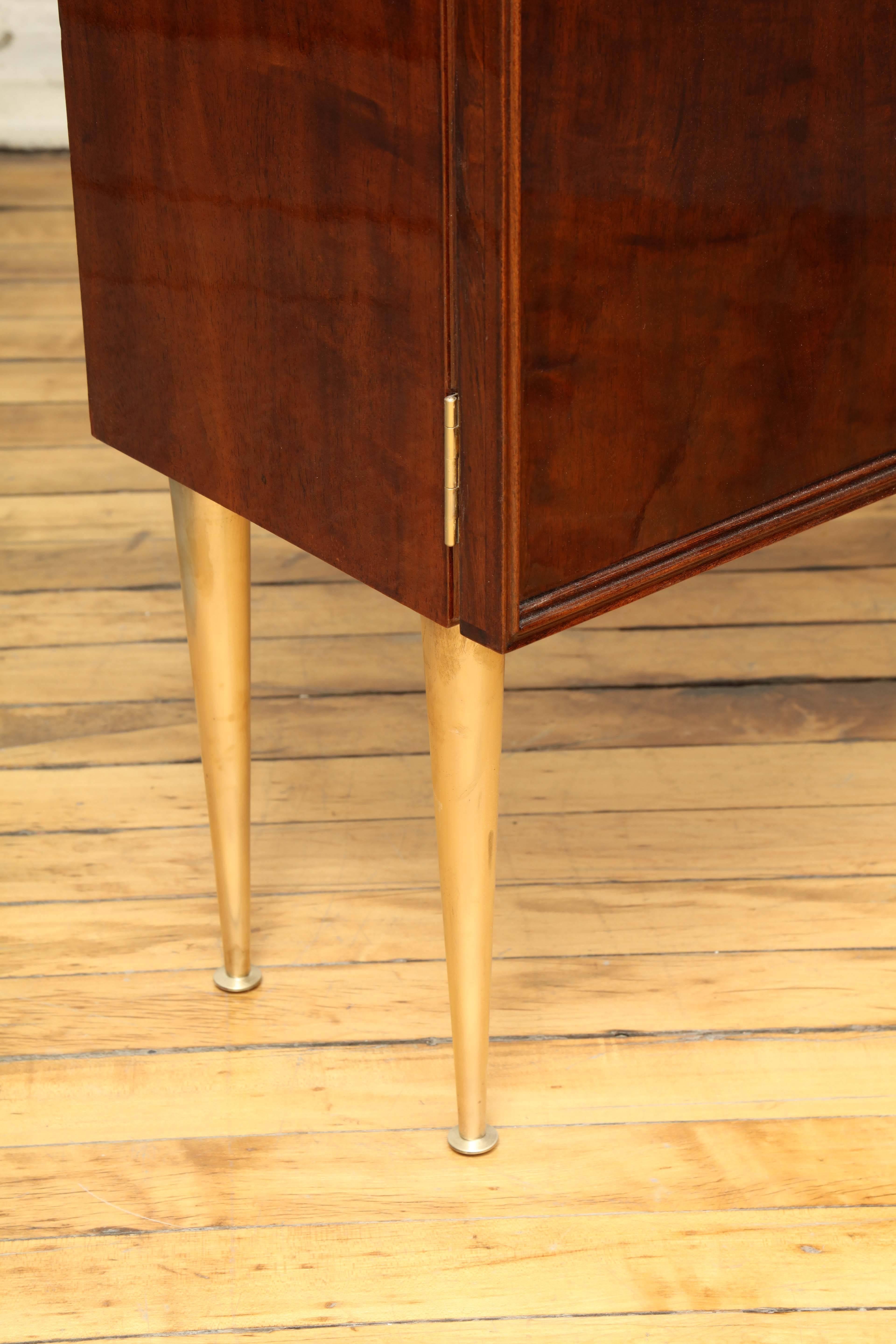 Art Deco Cabinet or Bar Exotic Wood on Bronze Legs 2