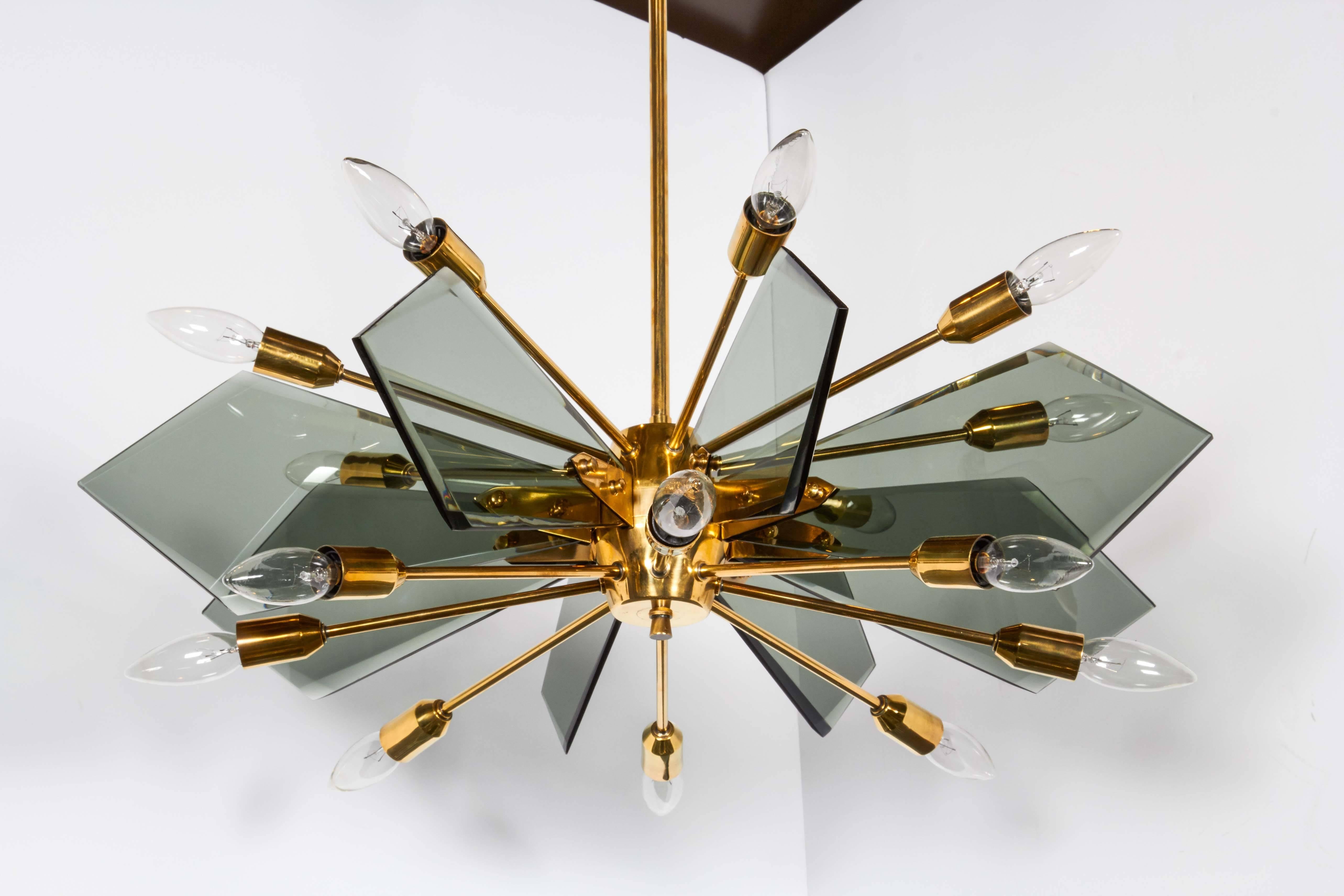 Beveled Mid-Century Starburst Chandelier in the Style of Fontana Arte