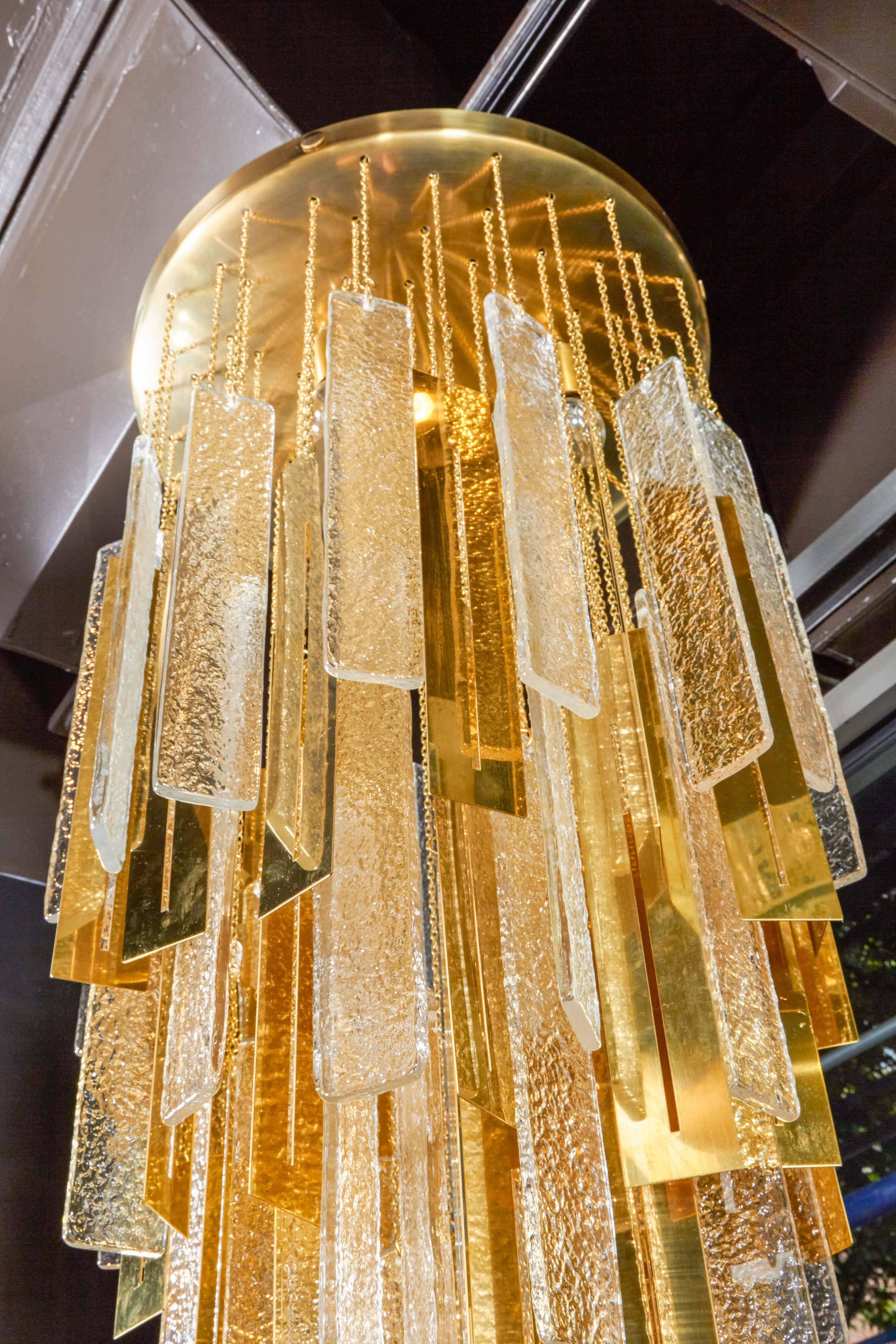 Mazzega Murano Glass and Gold-Plated Pendant Drop Chandelier  1