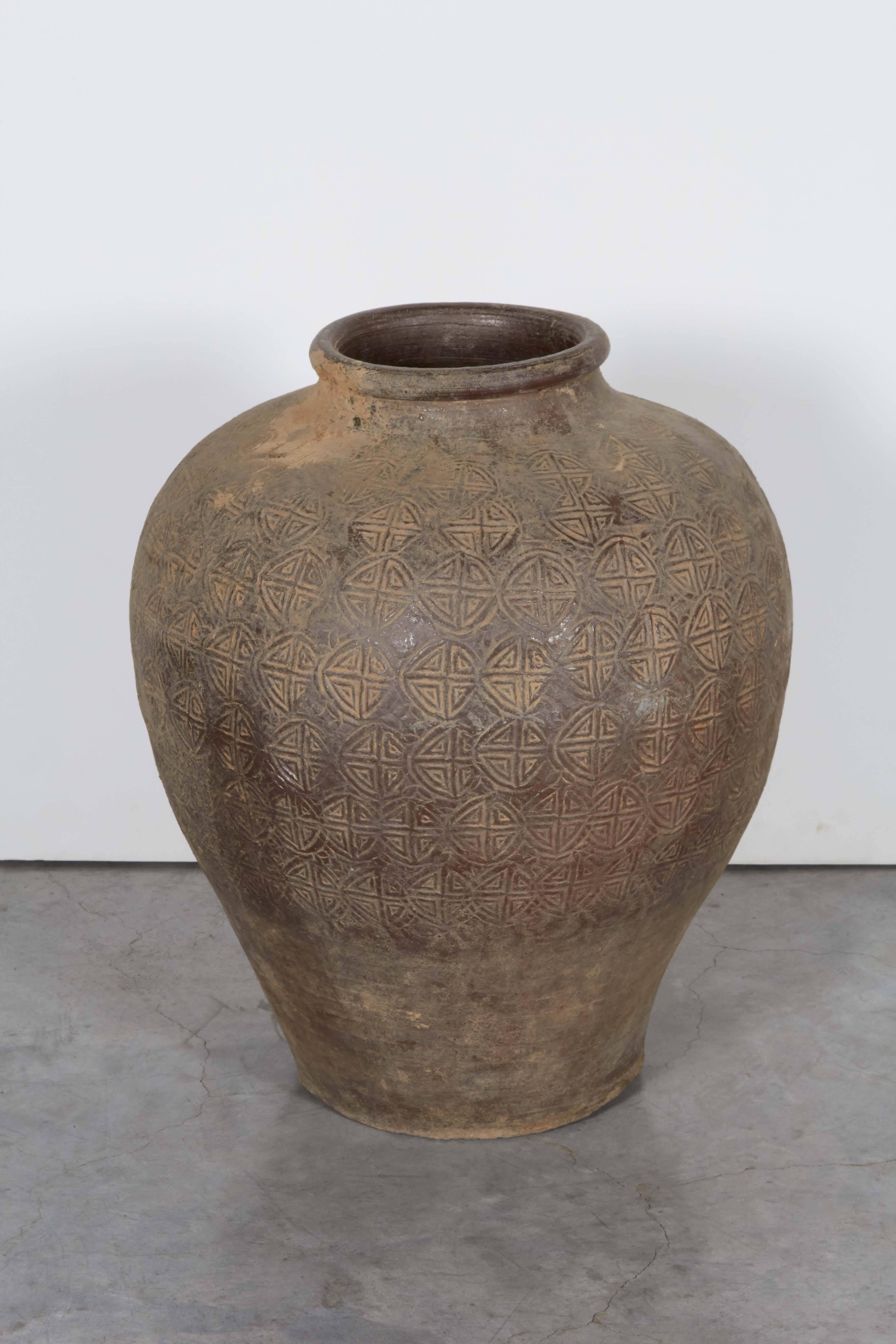 Chinese Antique Embossed Ceramic Jar