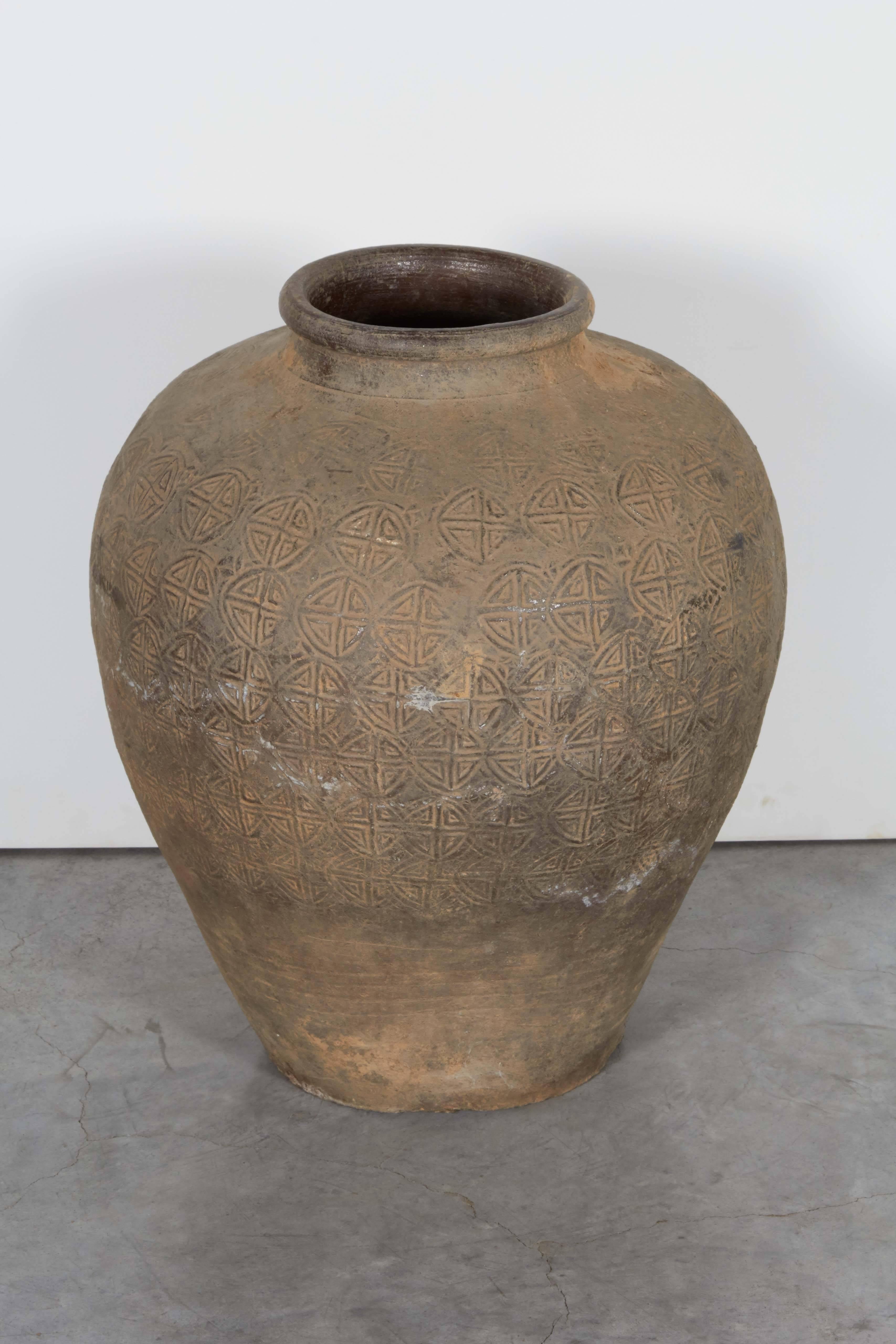 Antique Embossed Ceramic Jar 1