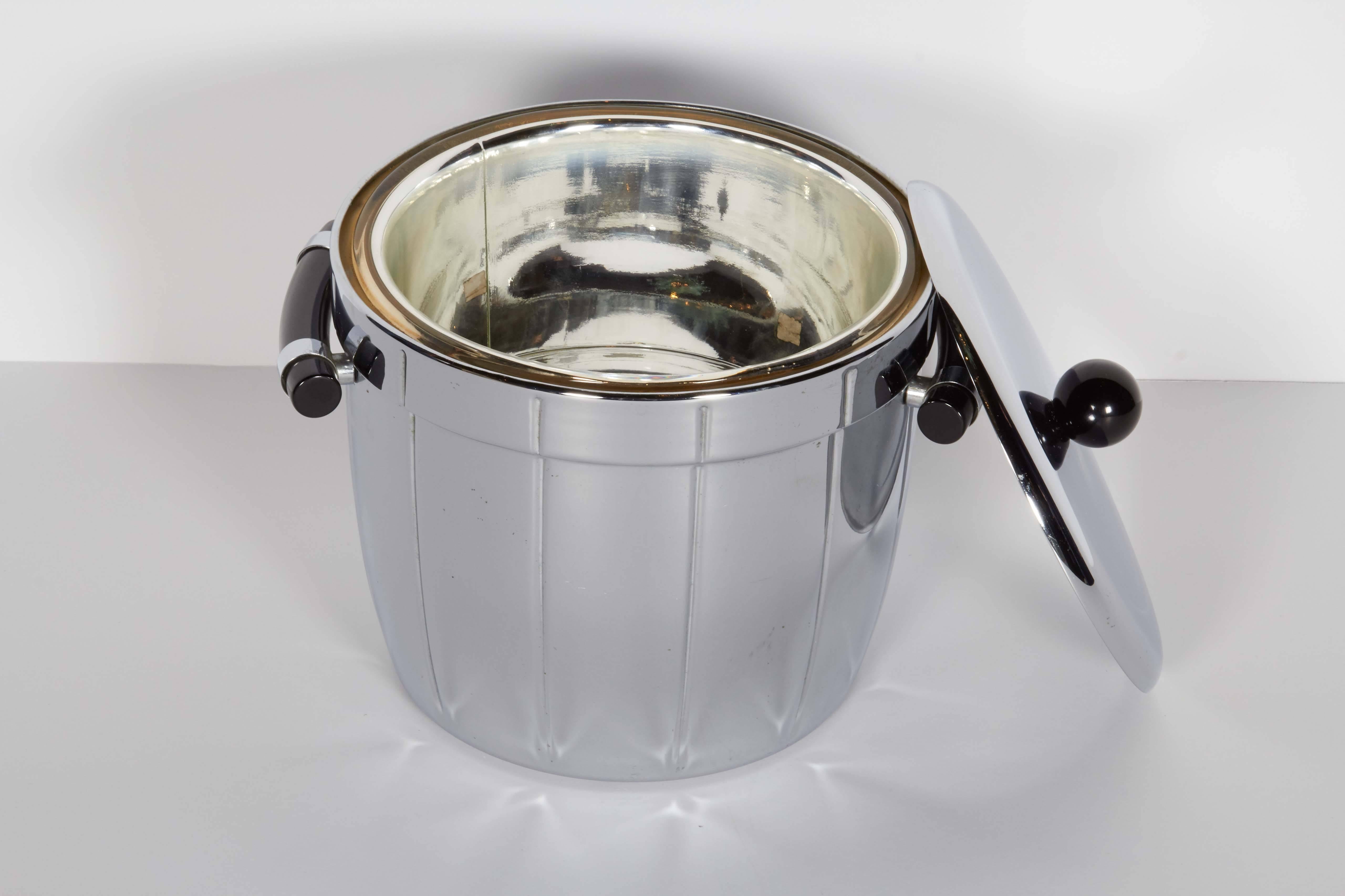 American Art Deco Chrome and Bakelite Ice Bucket by Manning Bowman