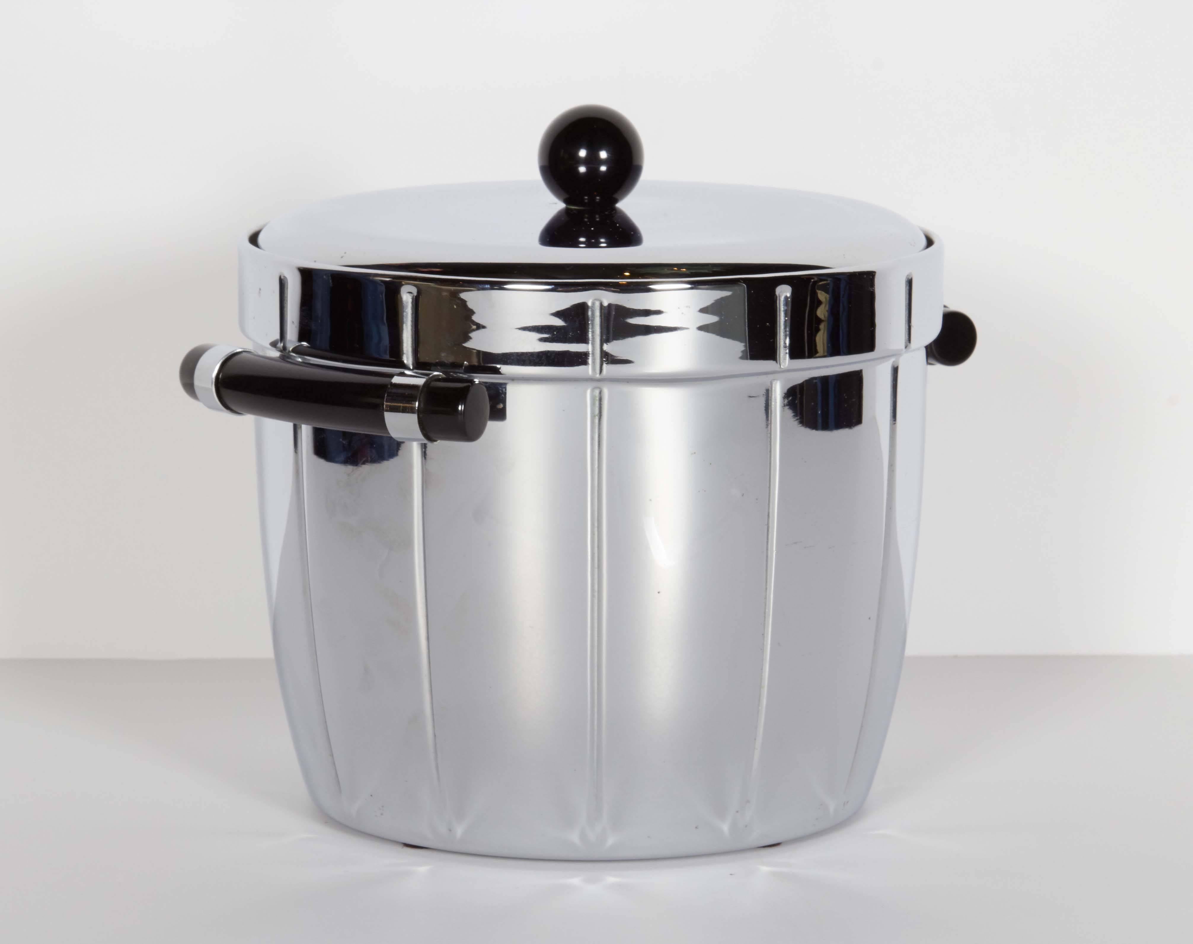 Hand-Crafted Art Deco Chrome and Bakelite Ice Bucket by Manning Bowman