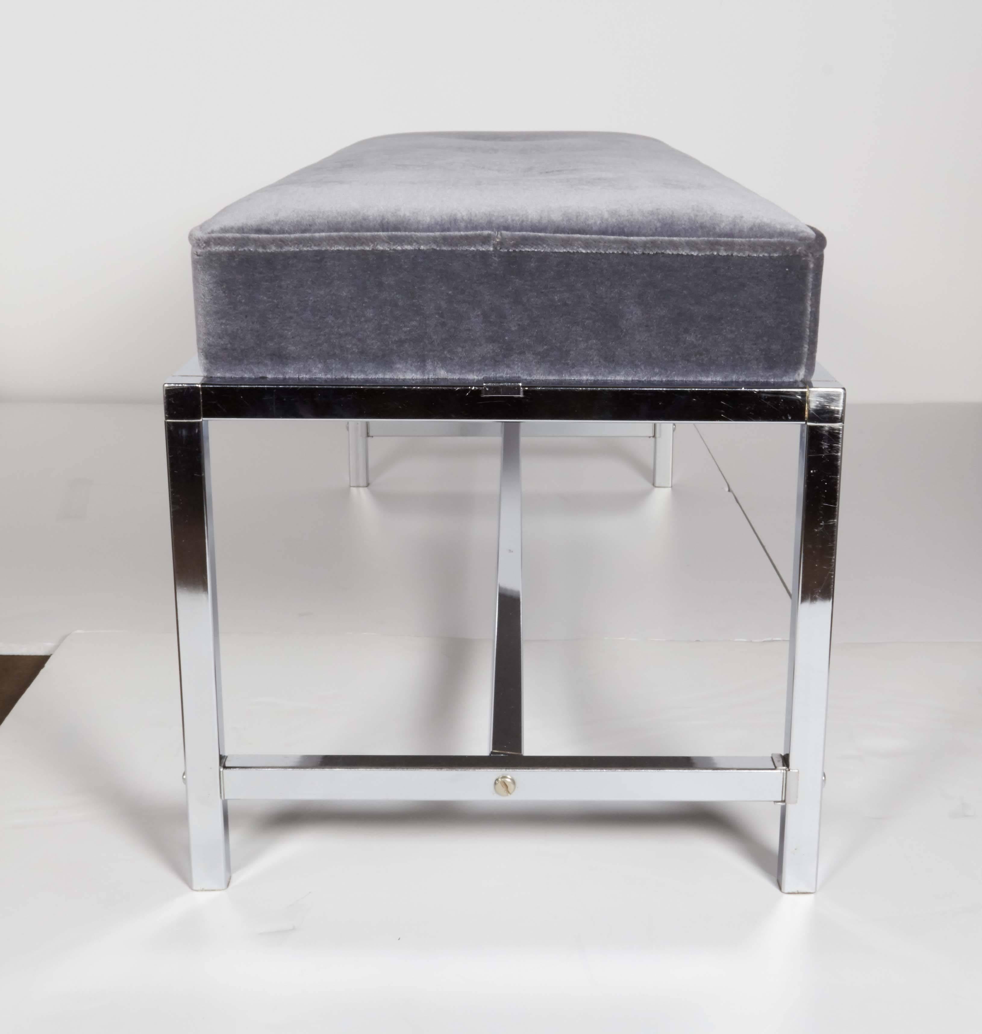 Mid-20th Century Mid-Century Modern Bench in Grey Mohair by Milo Baughman