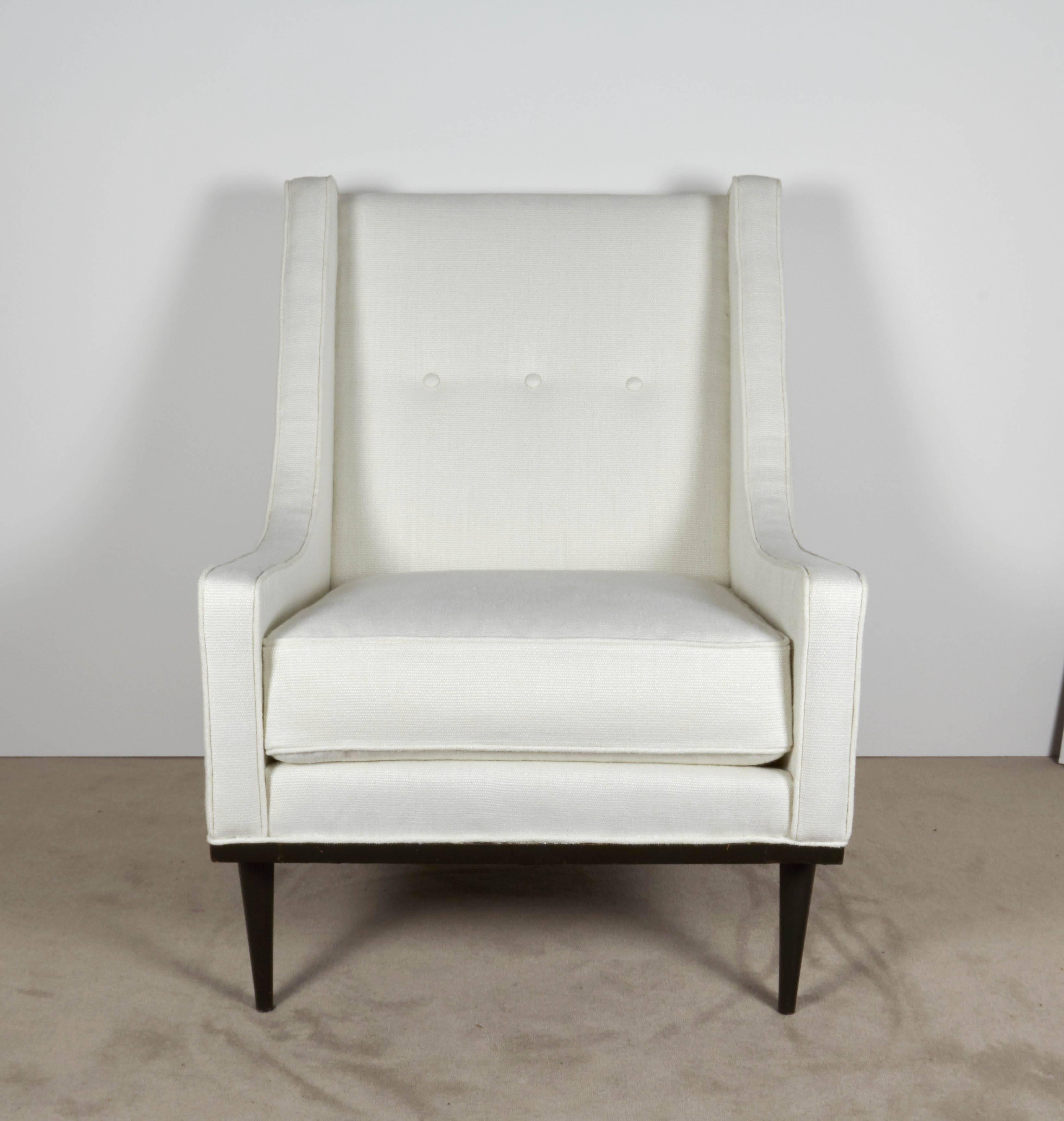 Milo Baughman White Linen Lounge Chair for James Inc. 1