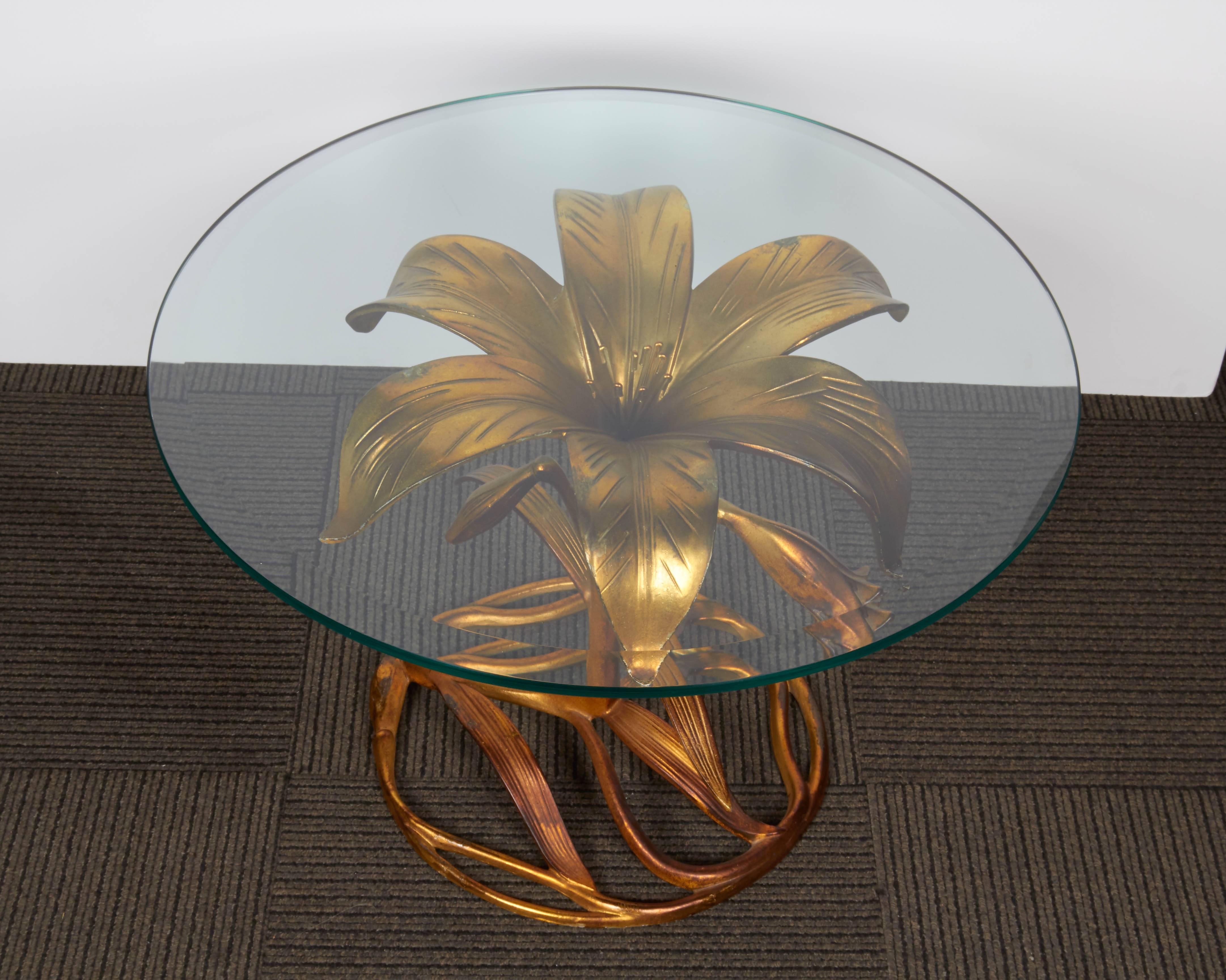 Beveled Mid-Century Lily Form Gilt Metal Table by Arthur Court
