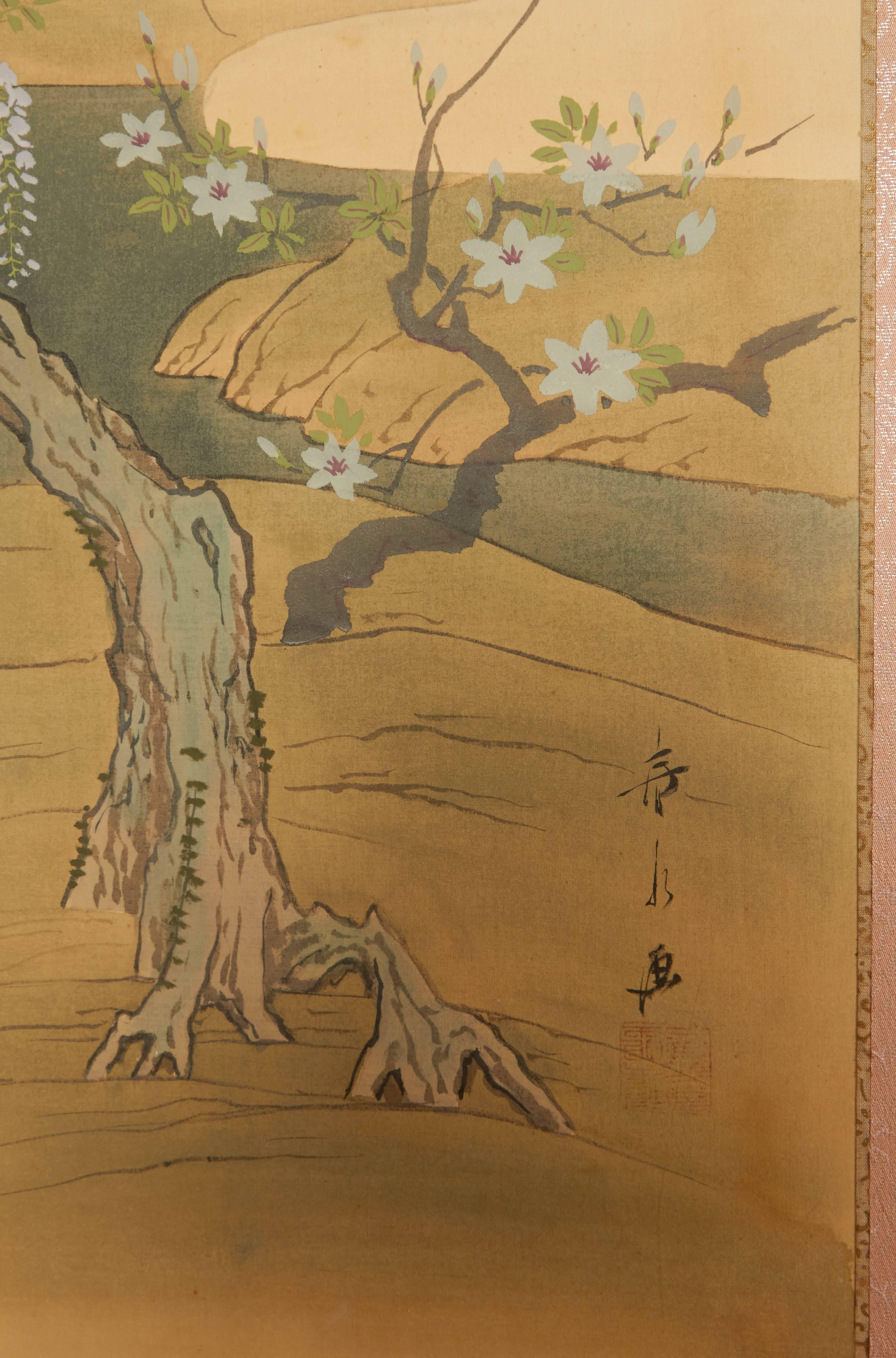 Papier Paravent japonais du début du 20e siècle à quatre panneaux représentant des cavaliers domptant des chevaux en vente