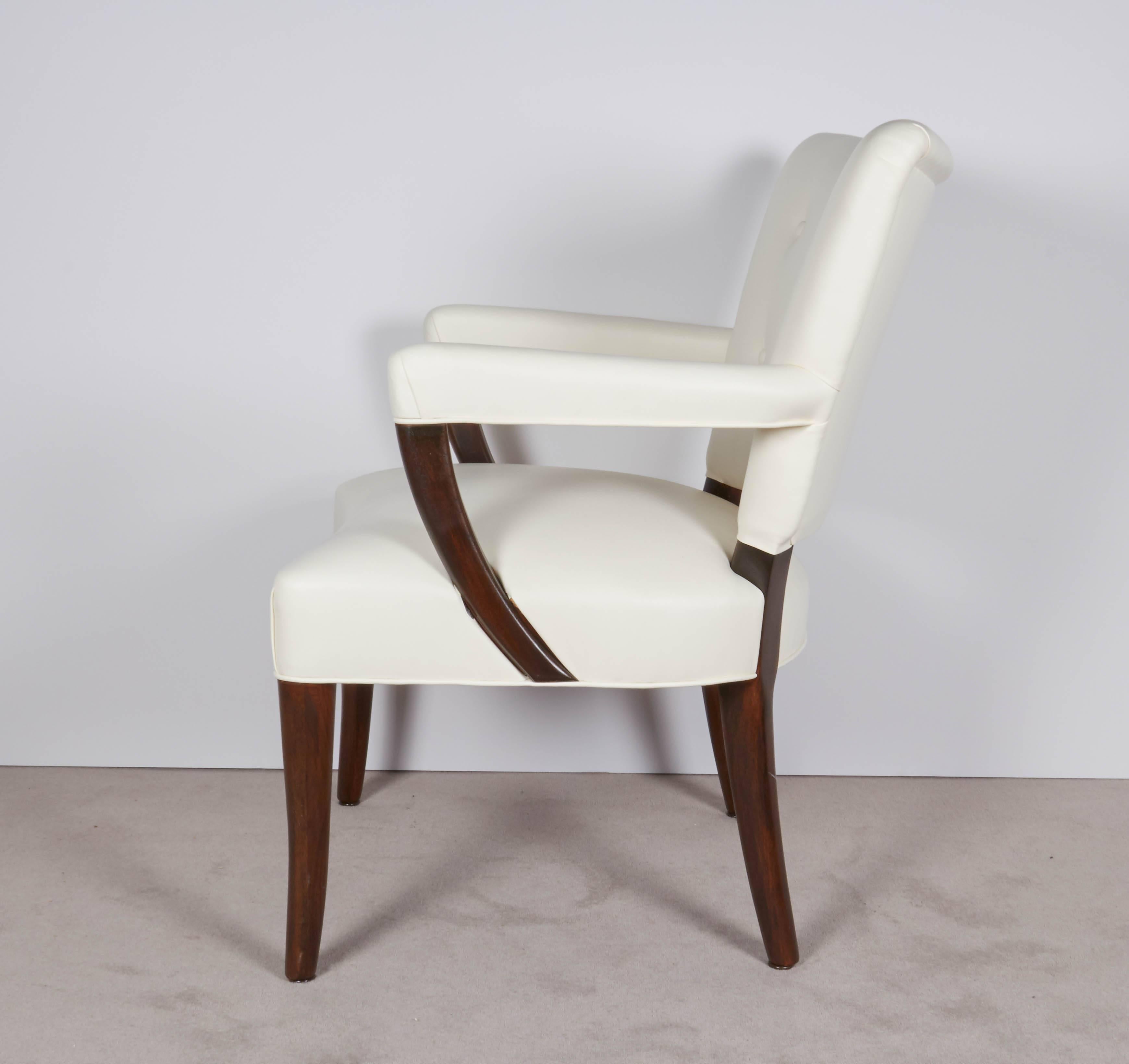 Mid-Century Modern Pair of Stow Davis White Leather Armchairs