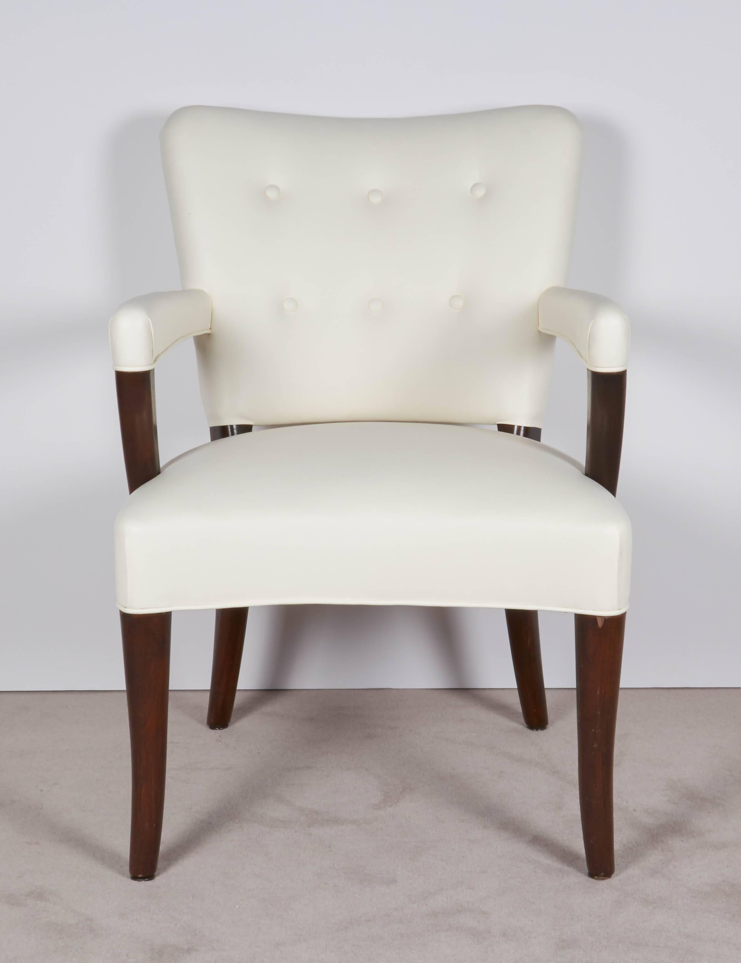 Mid-20th Century Pair of Stow Davis White Leather Armchairs