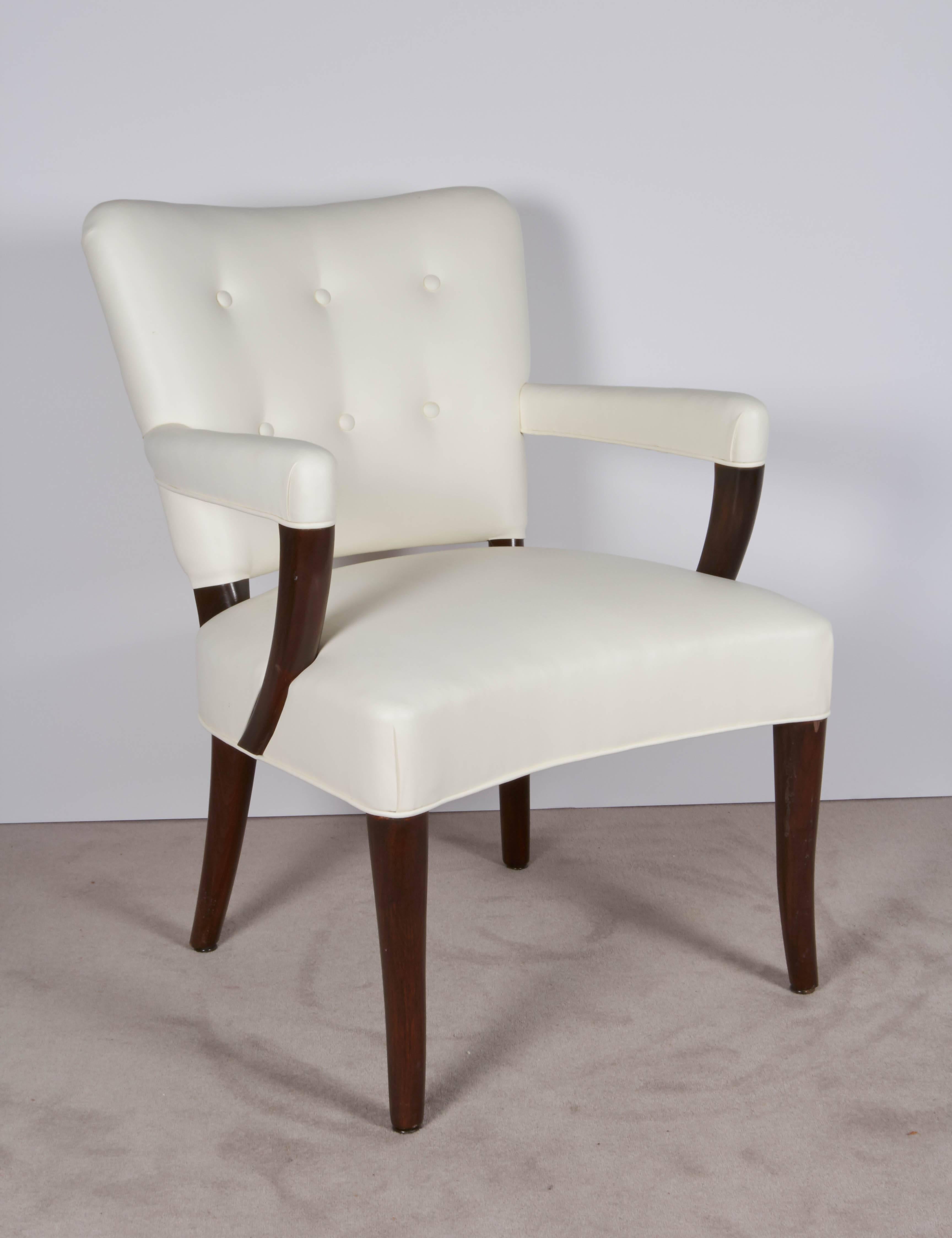 Pair of Stow Davis White Leather Armchairs 1