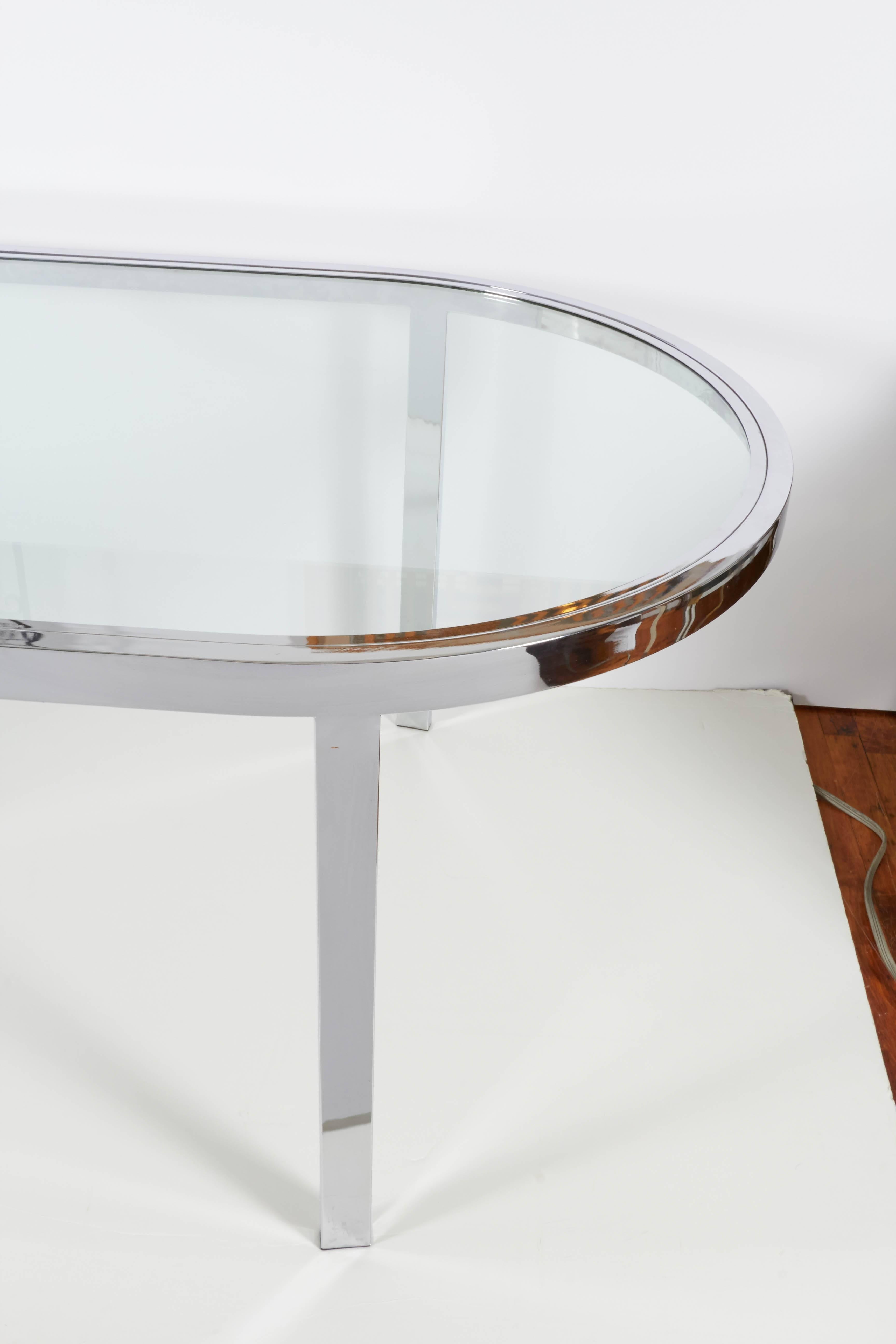 American Milo Baughman Glass Top Dining Table in Chrome