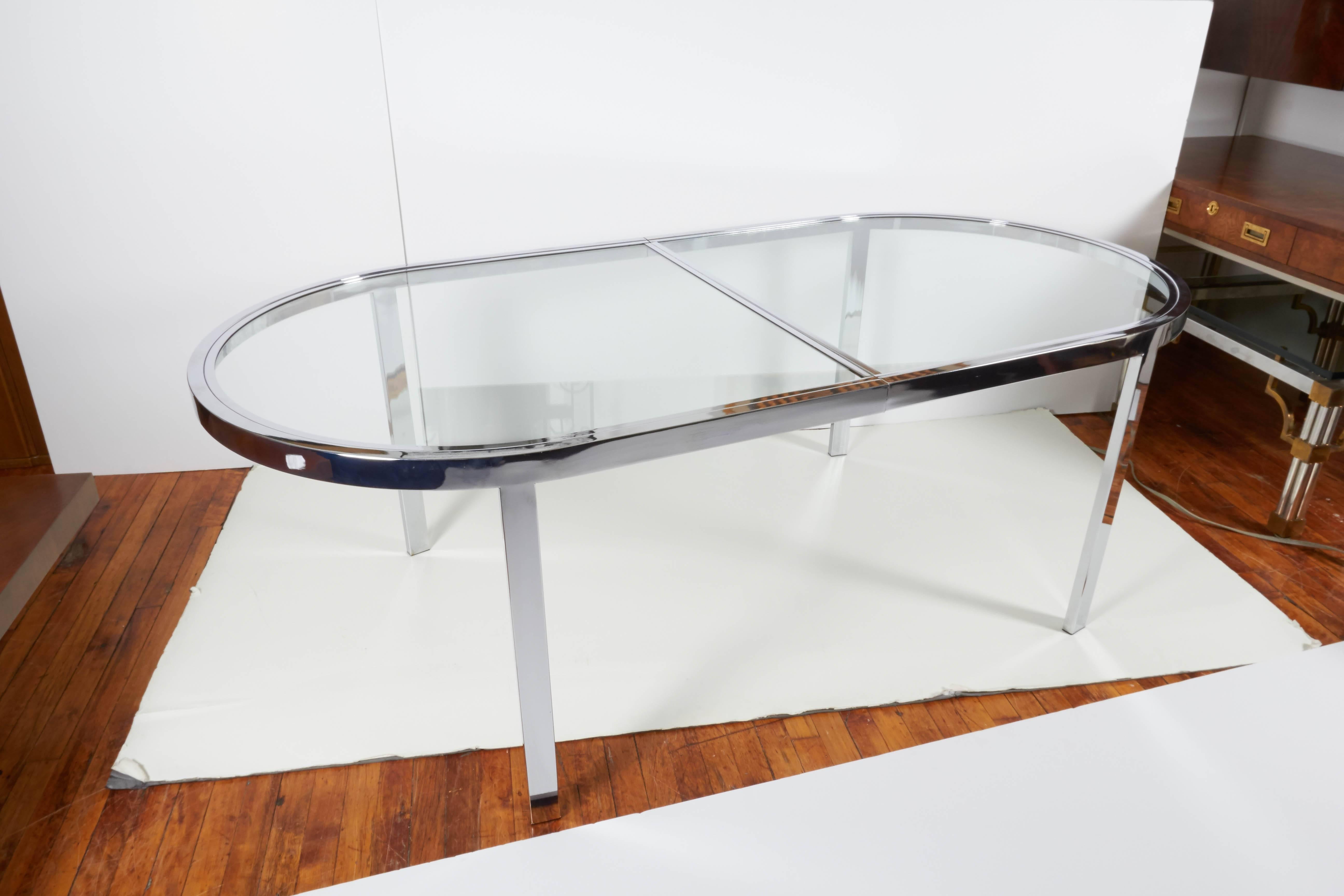 Late 20th Century Milo Baughman Glass Top Dining Table in Chrome
