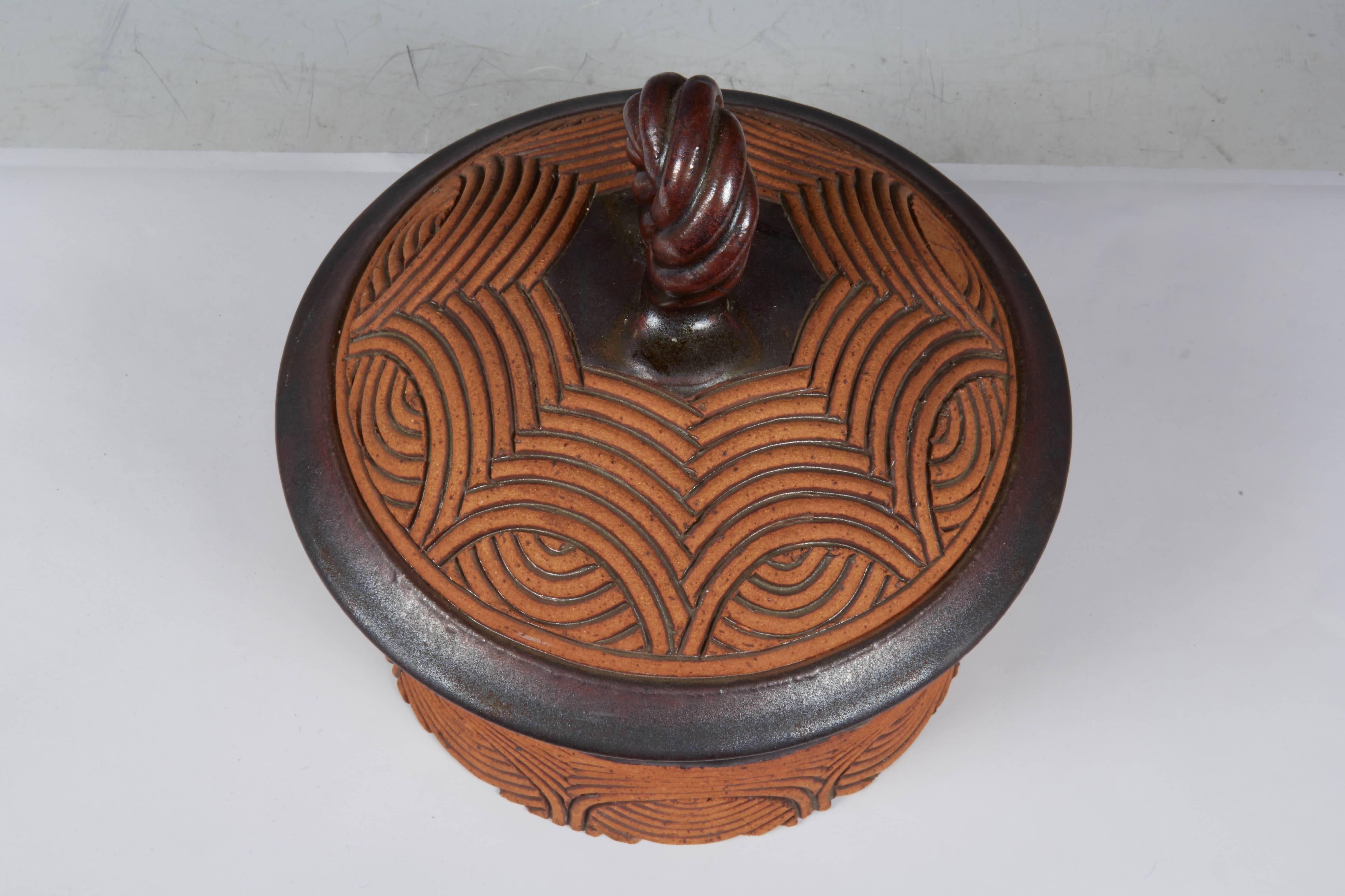 Folk Art David Macdonald Lidded Pottery Vessel, Signed and Dated