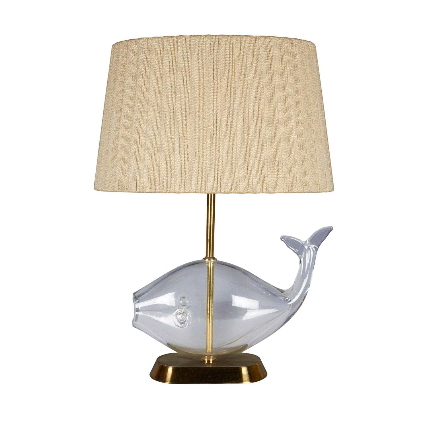 MidCentury Blenko Glass Fish Lamp with Original Shade at 1stdibs