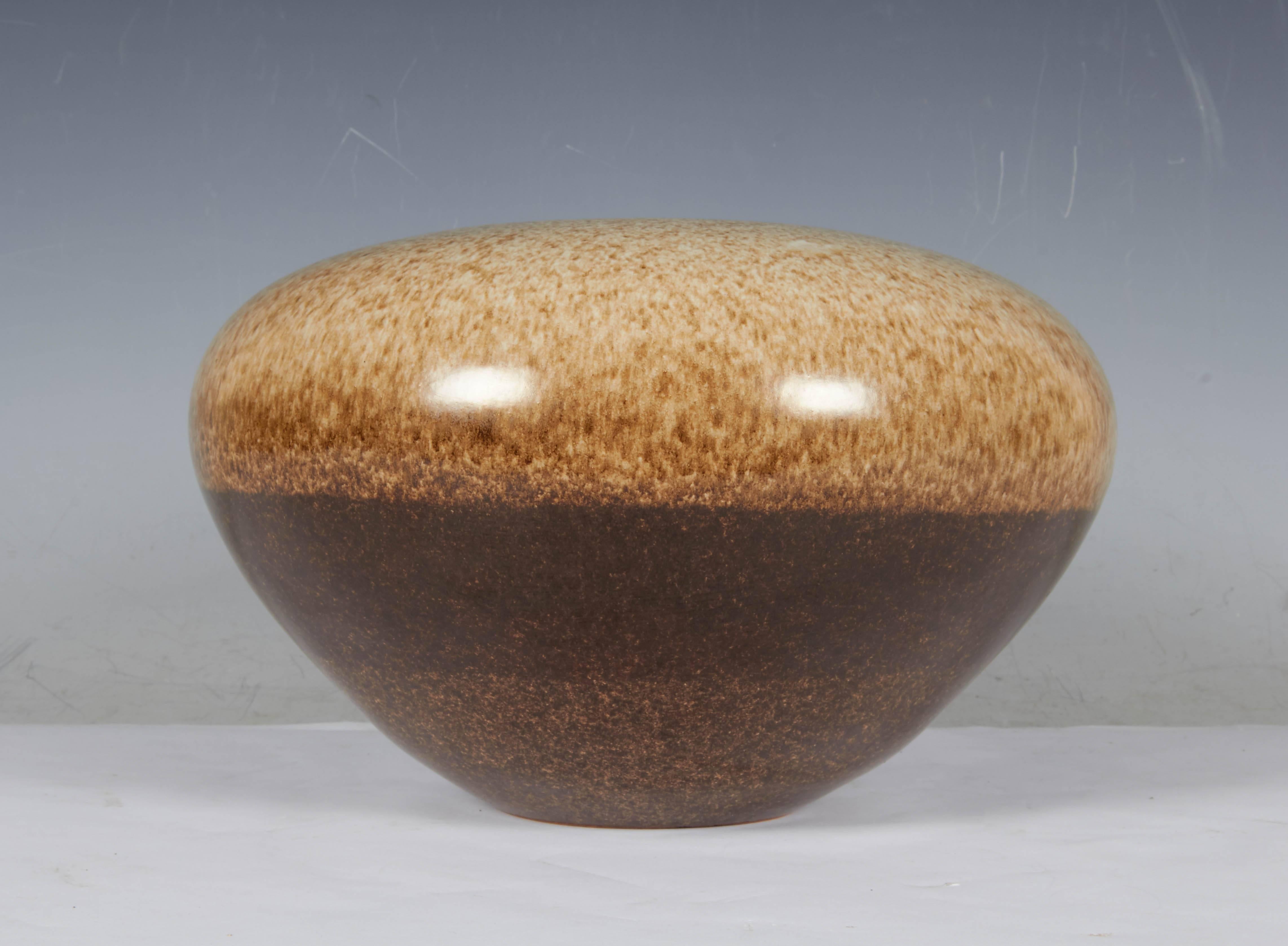 Italian Alvino Bagni Round Two-Tone Ceramic Vase for Raymor