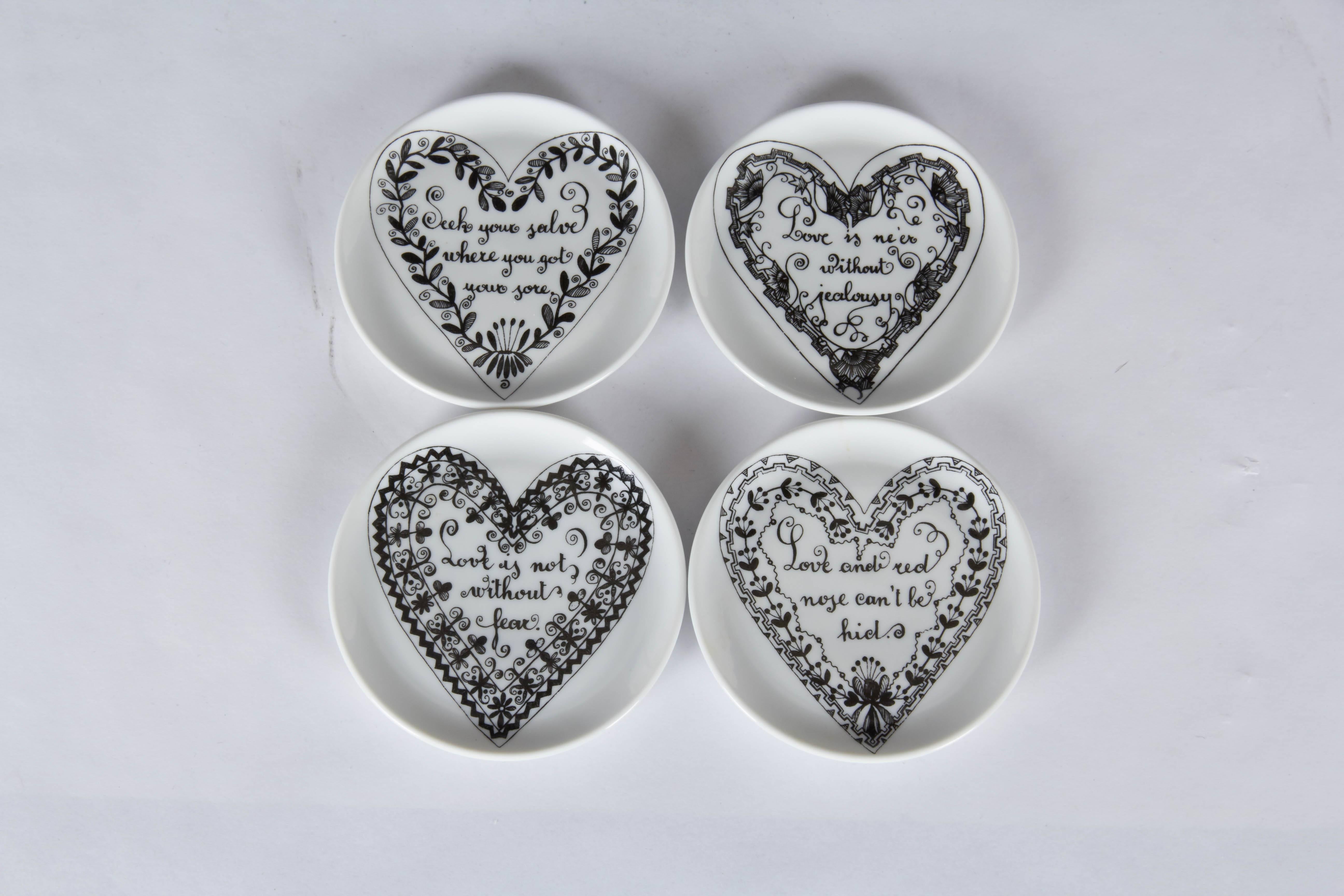 Mid-Century Modern Rare Set of Eight Piero Fornasetti Love Heart Coasters with Original Box