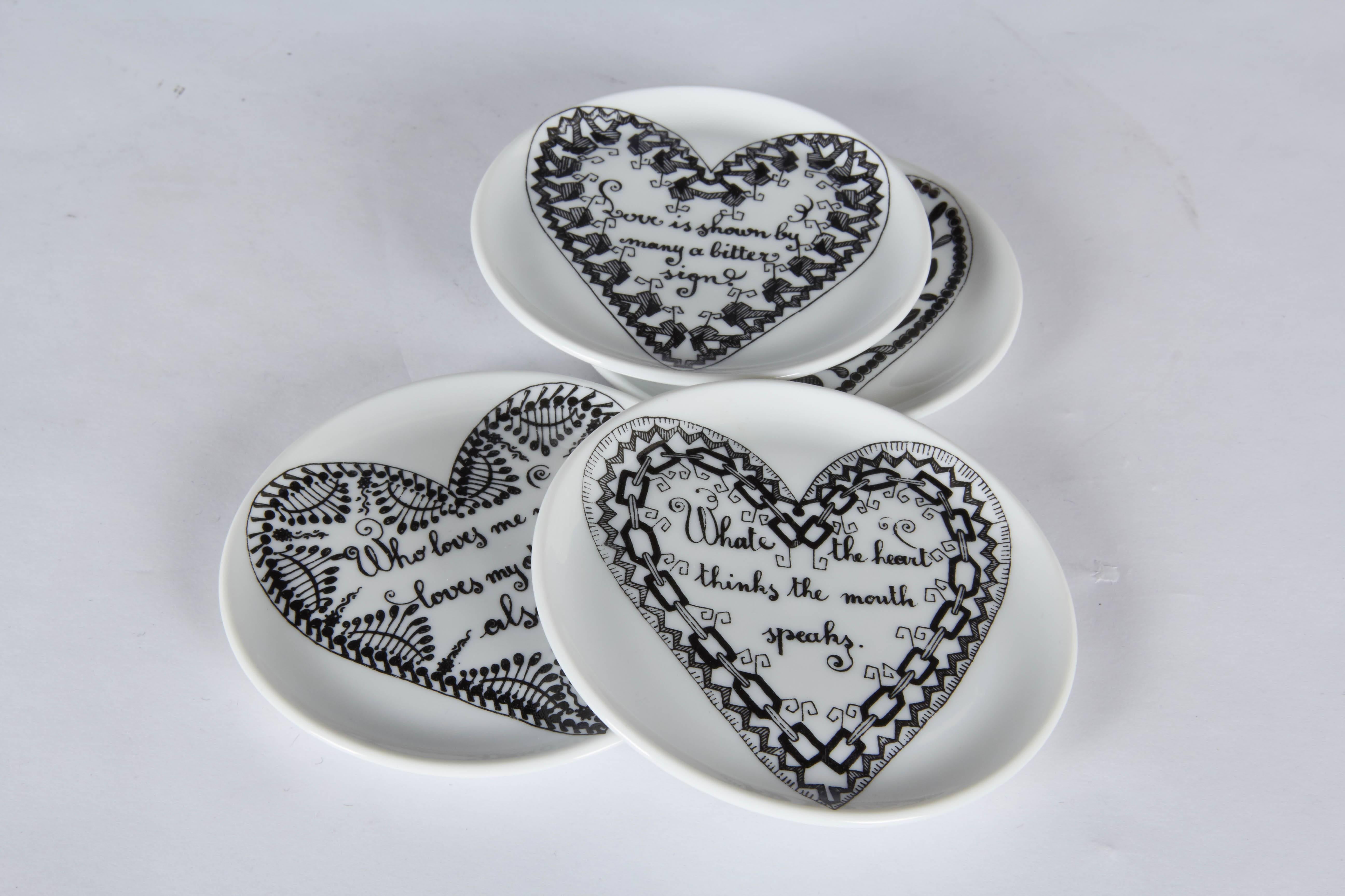 Rare Set of Eight Piero Fornasetti Love Heart Coasters with Original Box In Excellent Condition In New York, NY