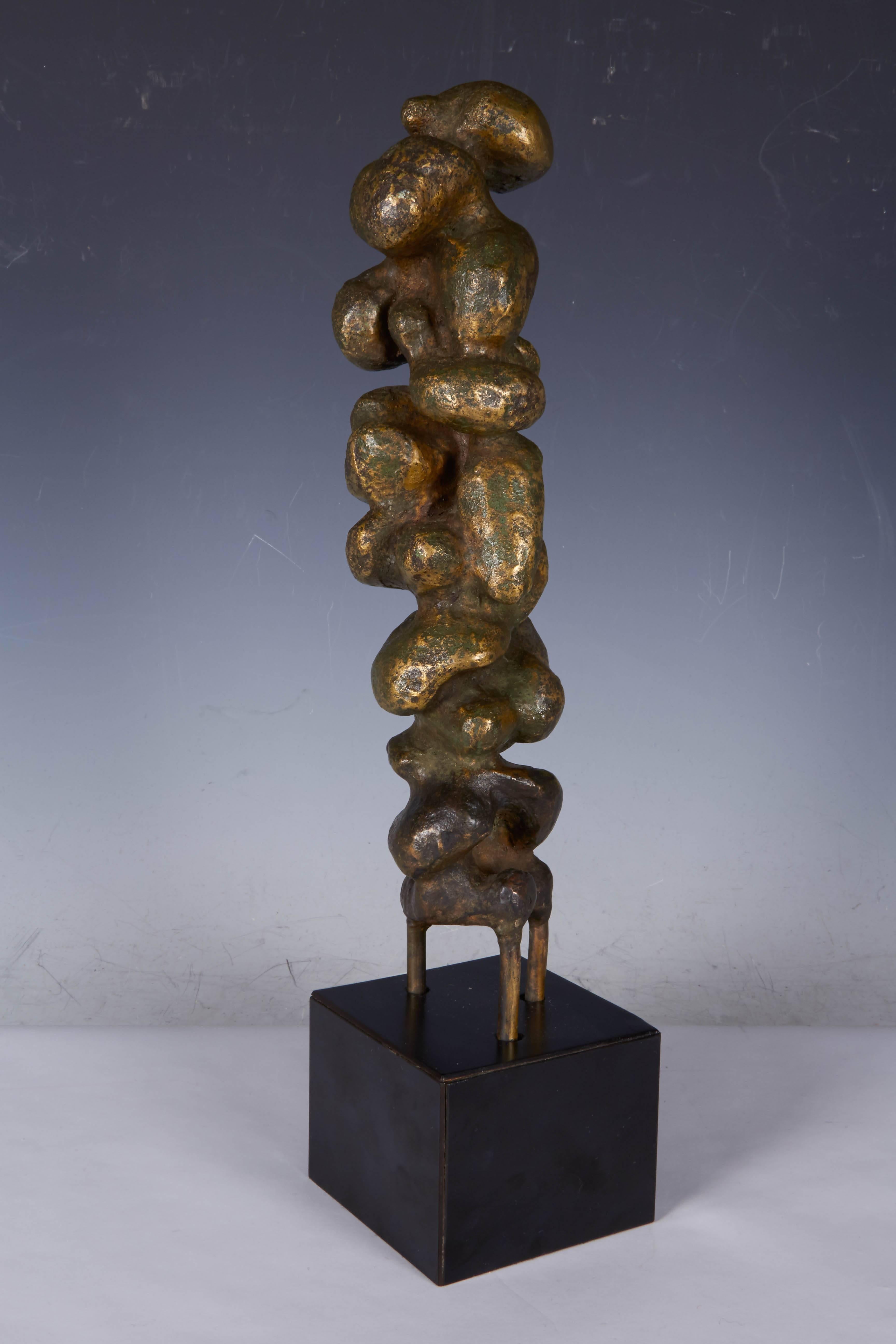 Patinated Adolfo Passarella Brutalist Abstract Bronze Sculpture, Signed and Dated