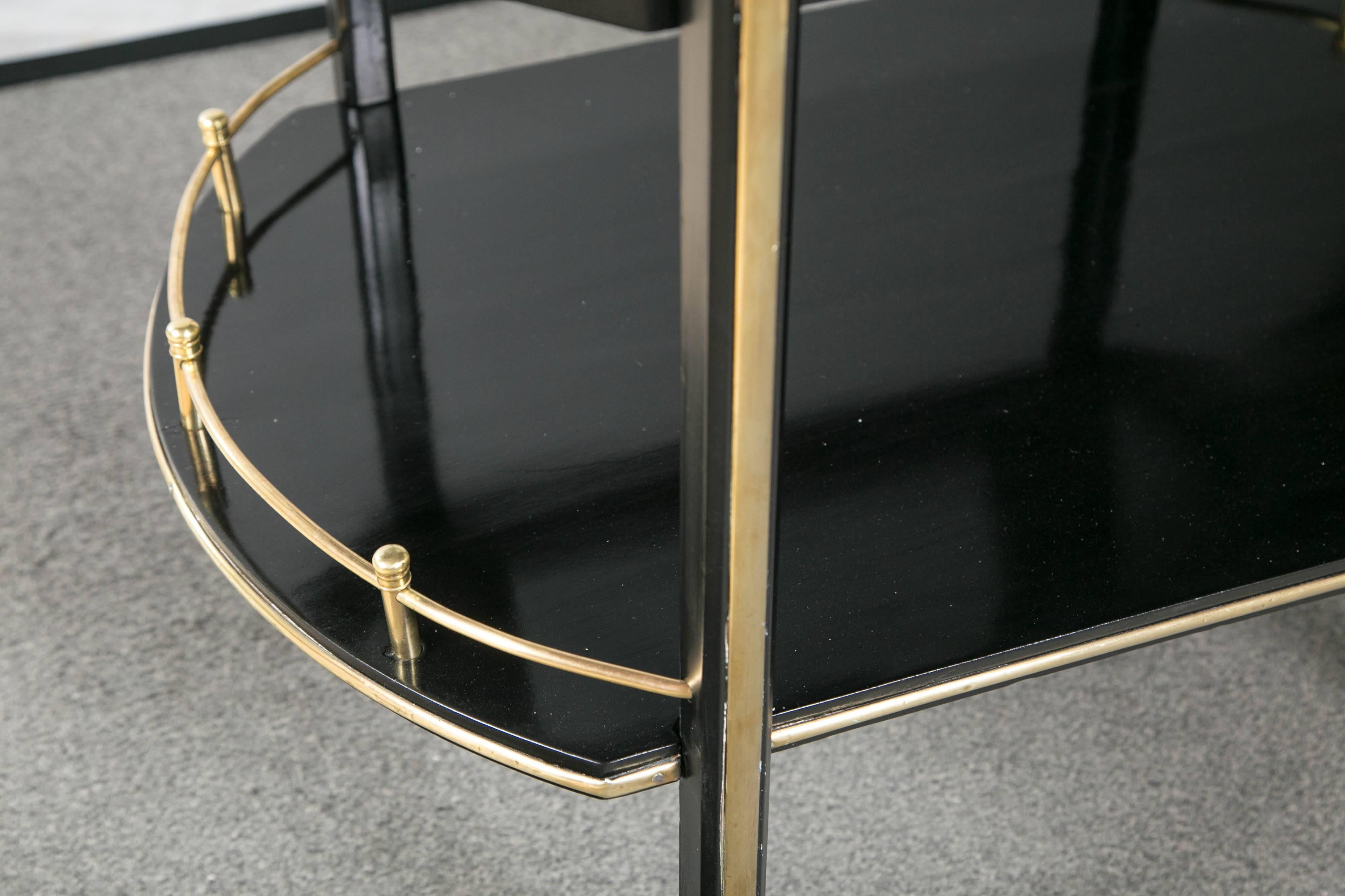 German Lacquered Mid-Century Modern Brass and Mahogany Ebonized Trolley 1