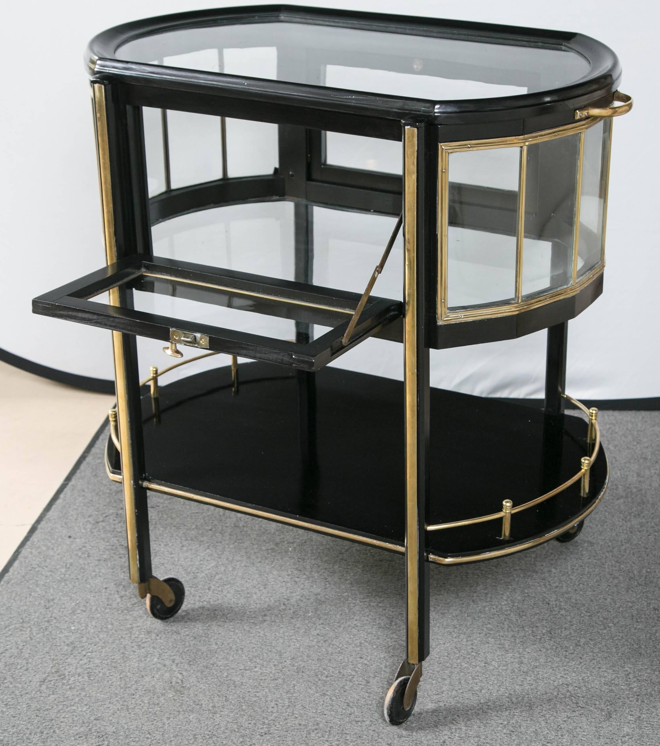 German Lacquered Mid-Century Modern Brass and Mahogany Ebonized Trolley 4