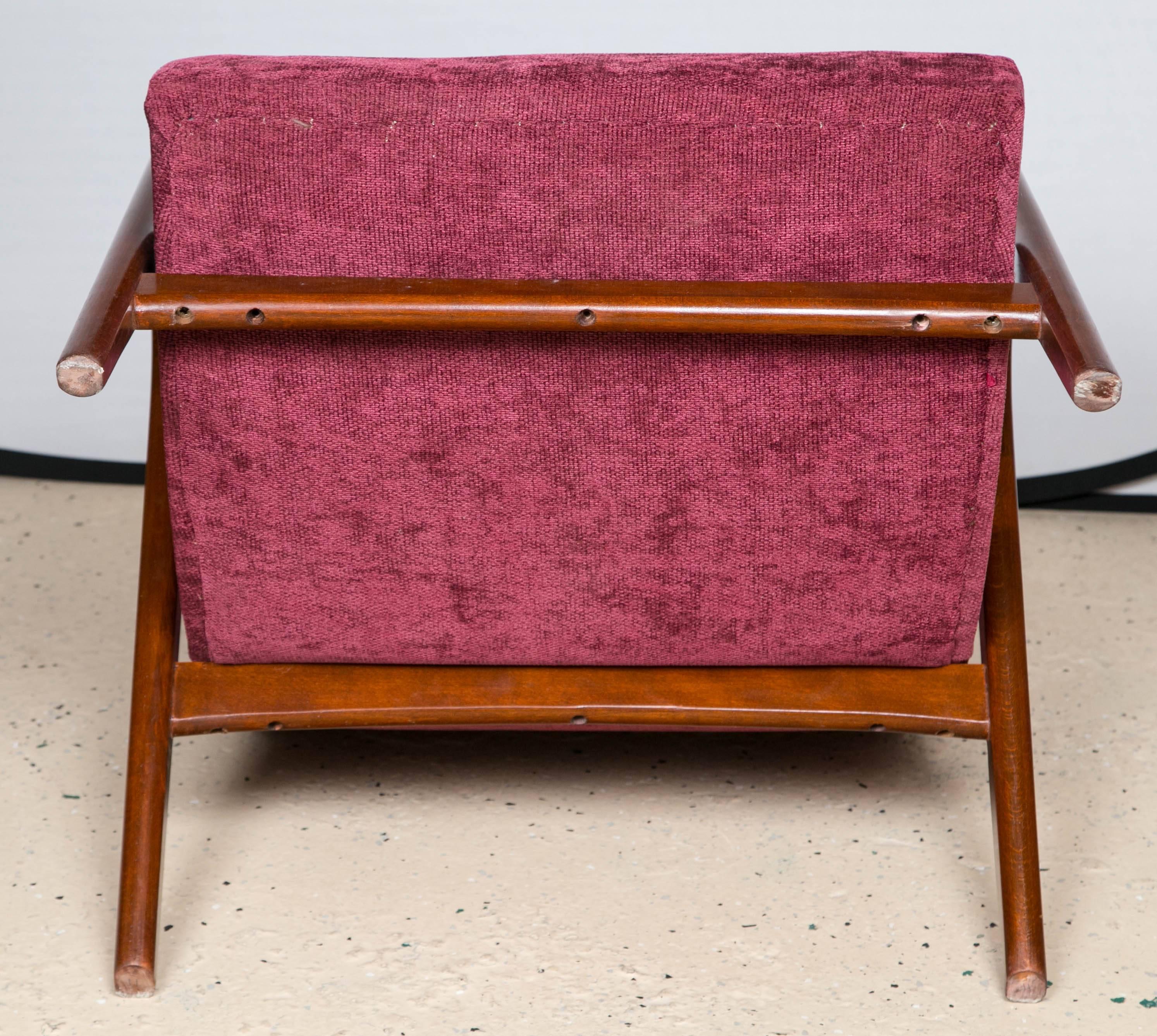 Wood Pair of Newly Upholstered Mid-Century Modern Armchairs