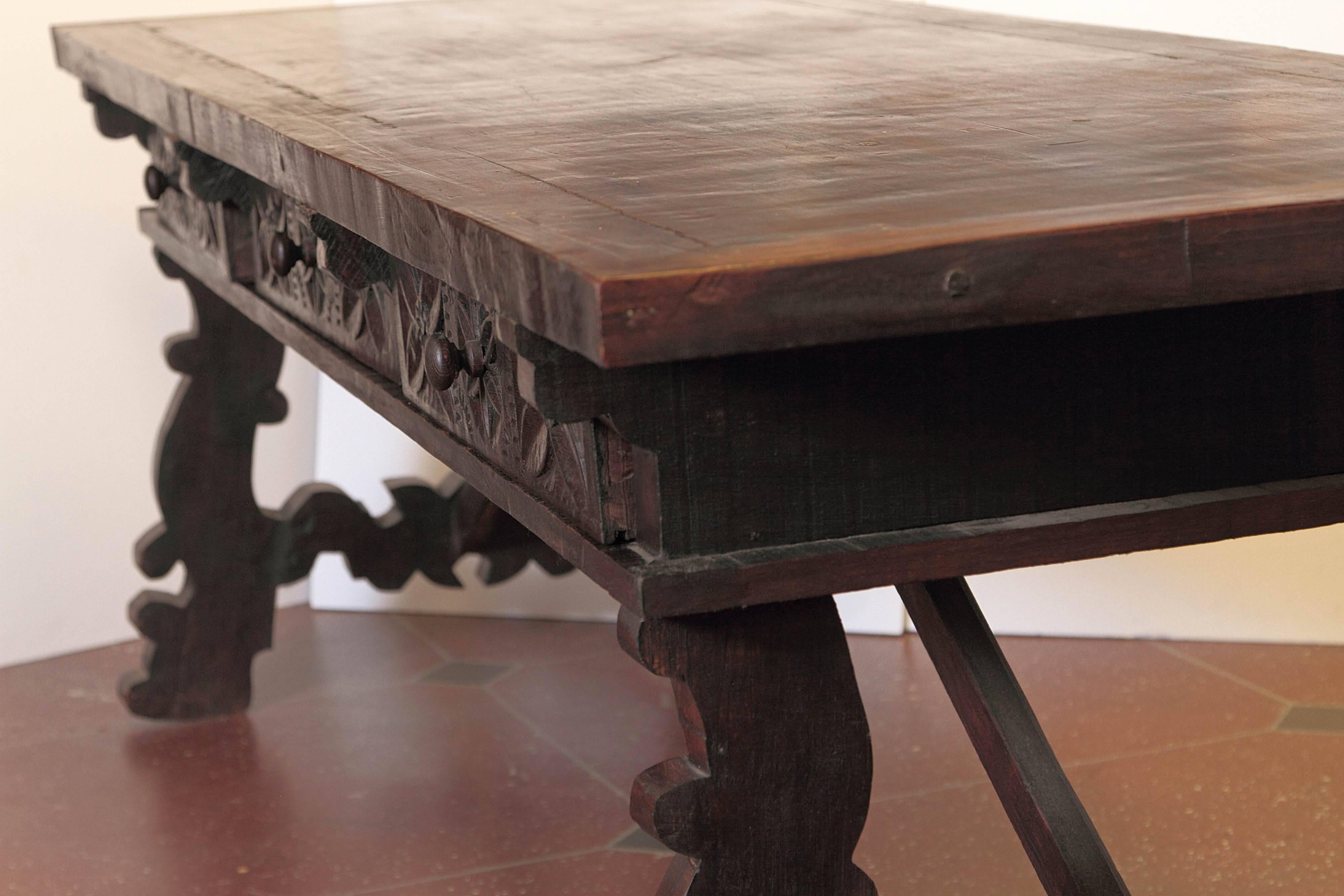 Antique Spanish Walnut Trestle Table 1