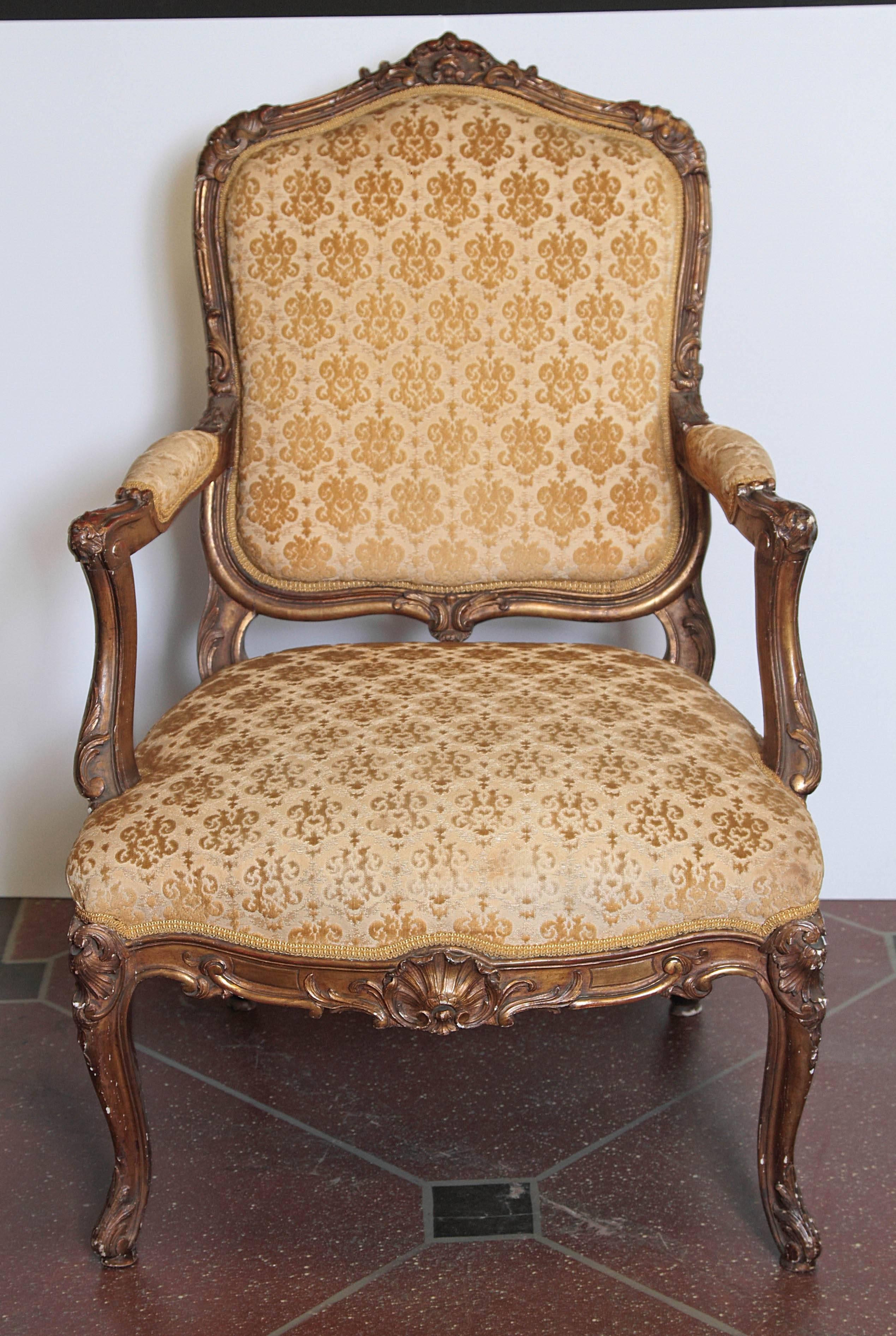 Wood Pair of 19th Century French Giltwood Armchairs