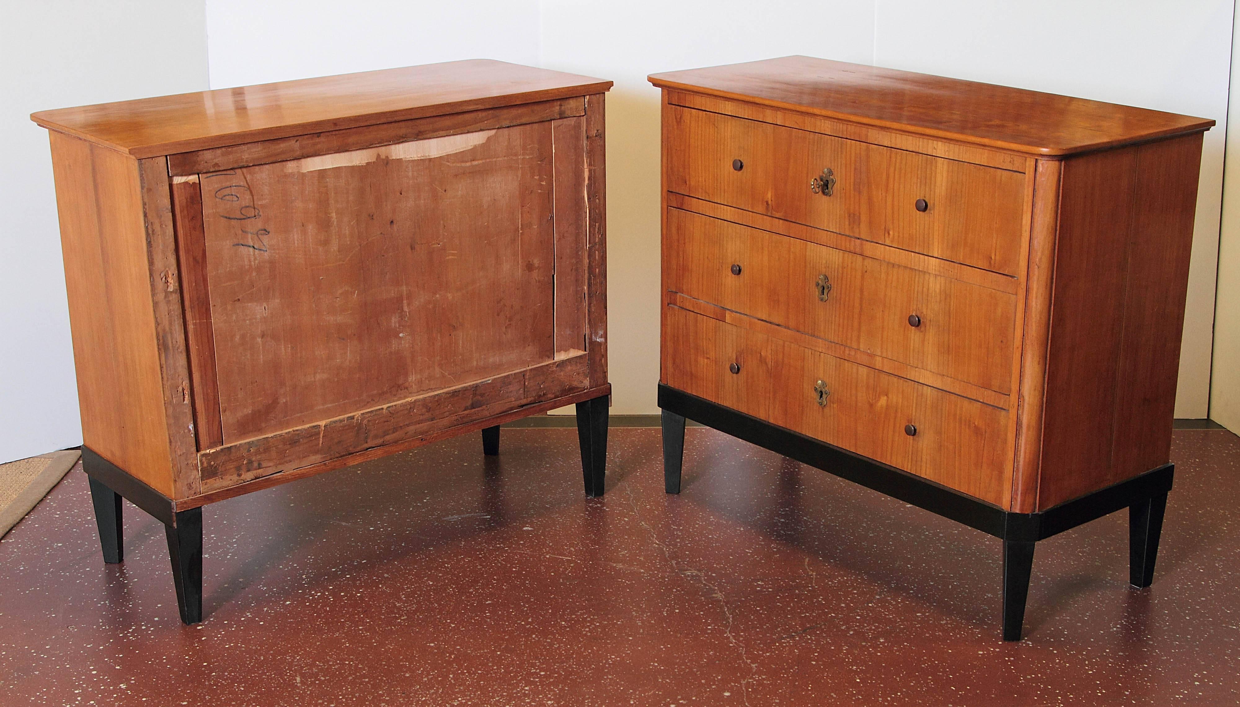 Walnut Pair of 19th Century German Biedermeier Commodes