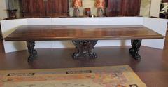 Massive Rectangular Table with Three Carved Pedestals