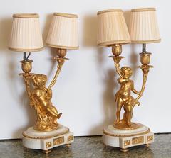 Bronze Dore' Cherub Lamps, 19th Century, French