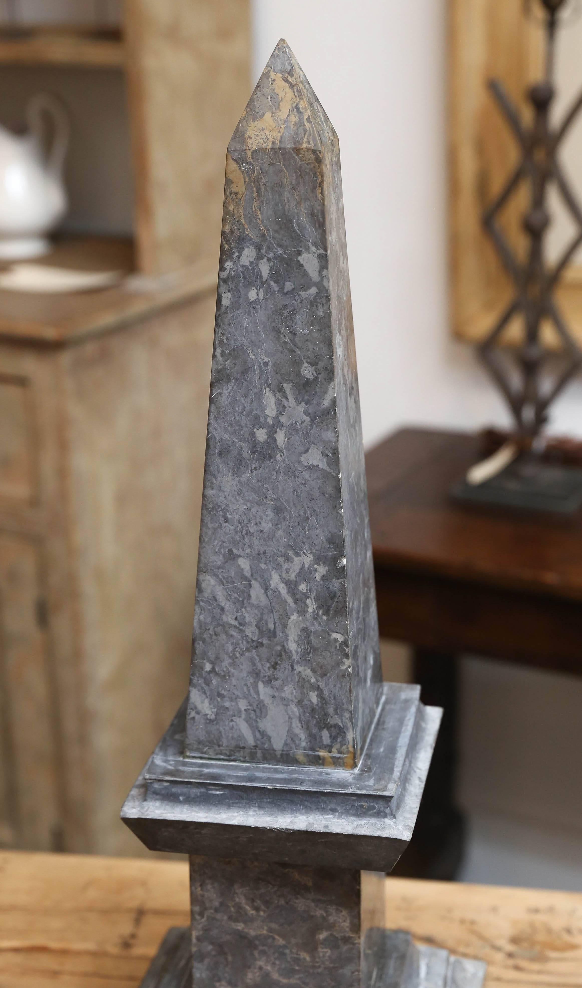 Beautiful mottled gray marble obelisk found in Belgium.