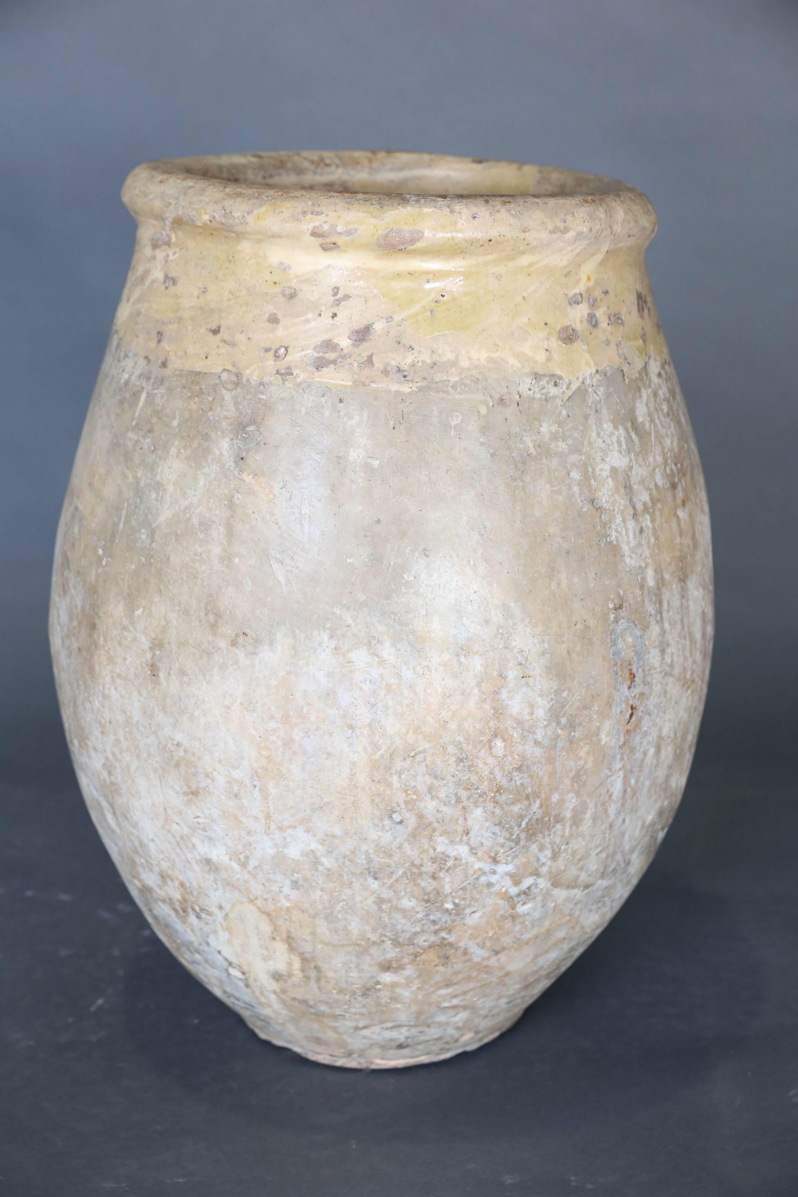 19th century Biot jar from France used to store and ship olives aboard ships. Top of opening is 10.5