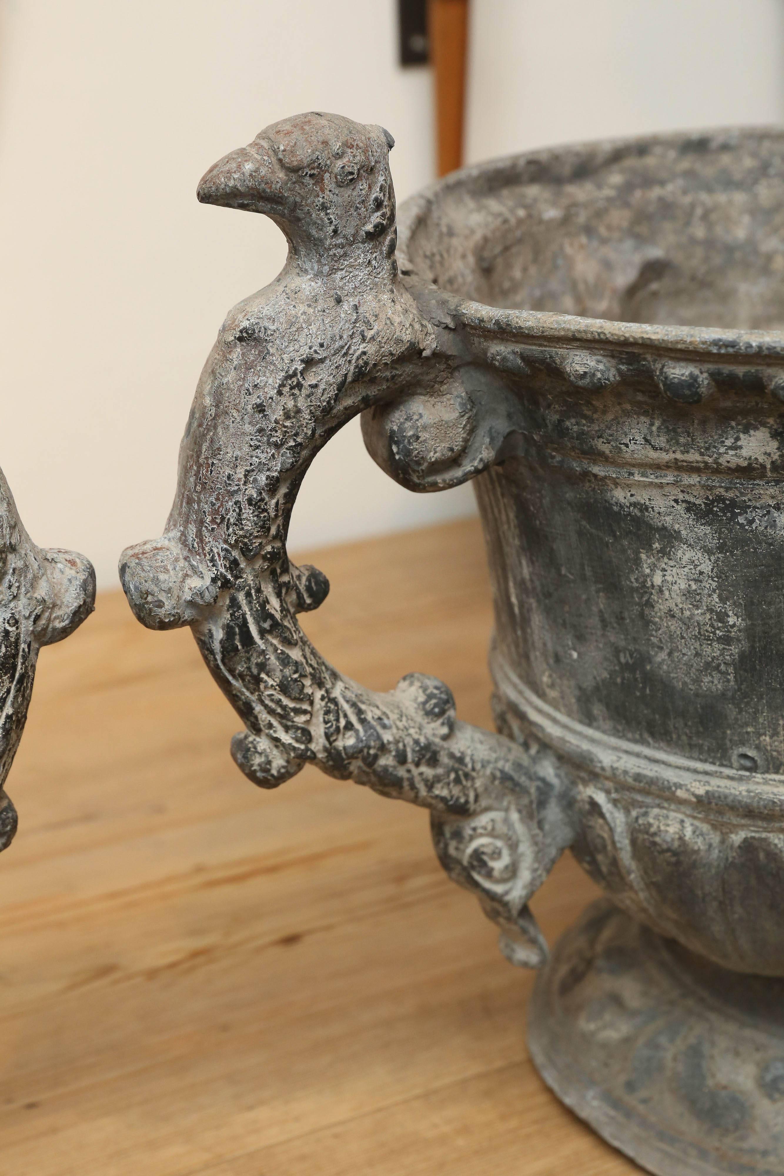 English Antique Pair of 19th Century Lead Garden Urns