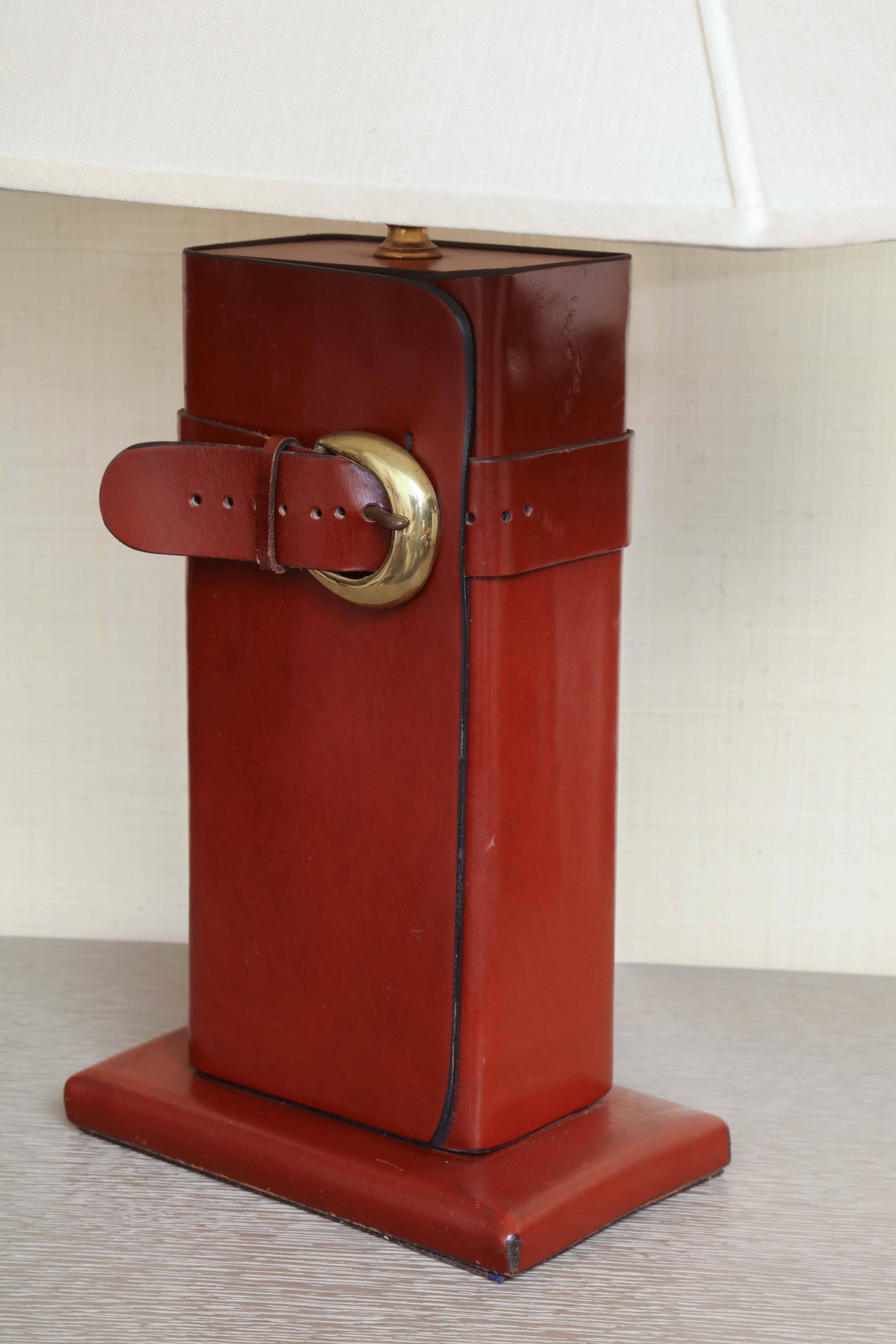 Leather Lamp with Brass Buckle, circa 1960 1