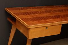 Italian Mid-Century Blond Mahogany Desk with Chevron Inlaid Top, circa 1960