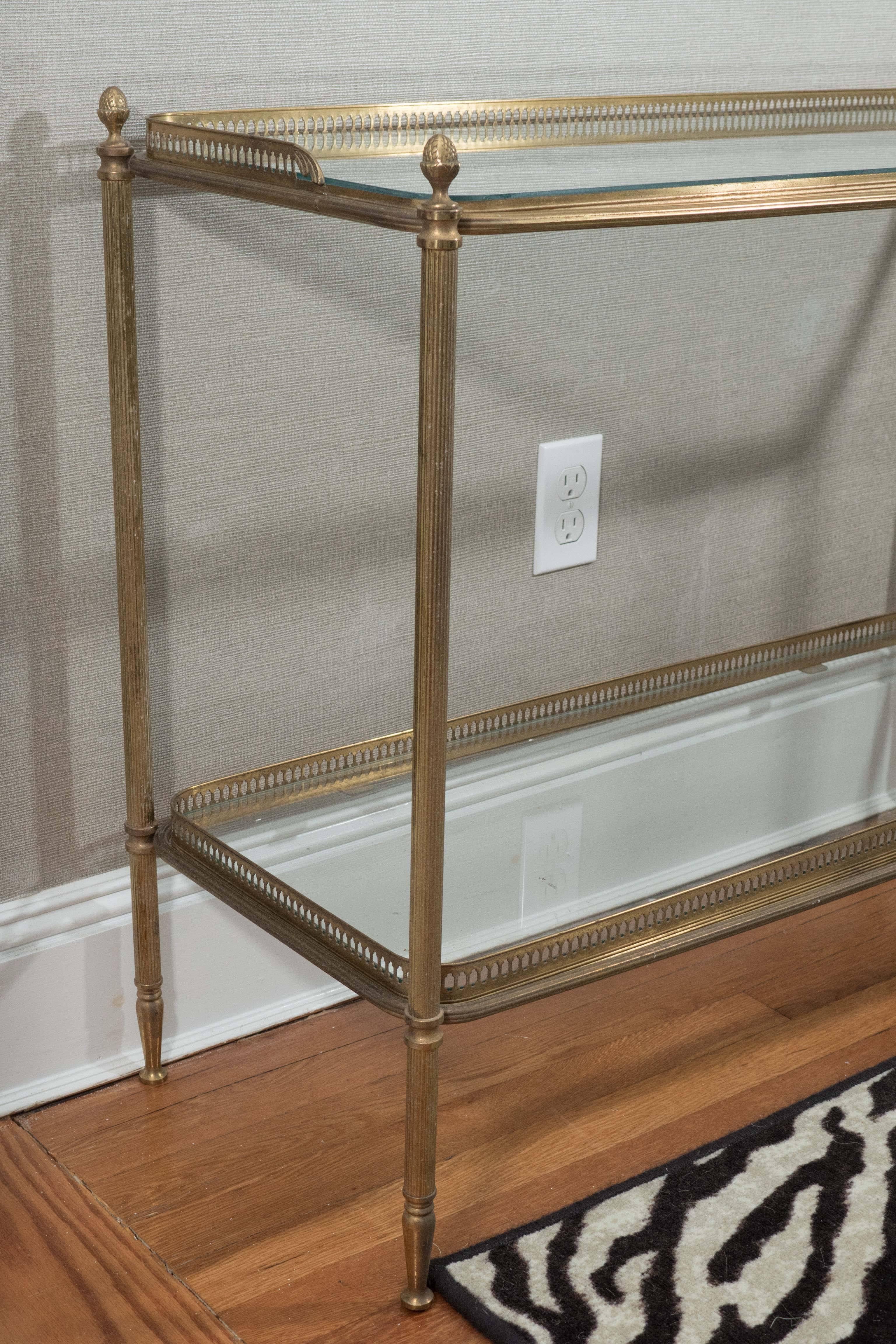 American Brass Two-Tiered Console with Glass Shelves