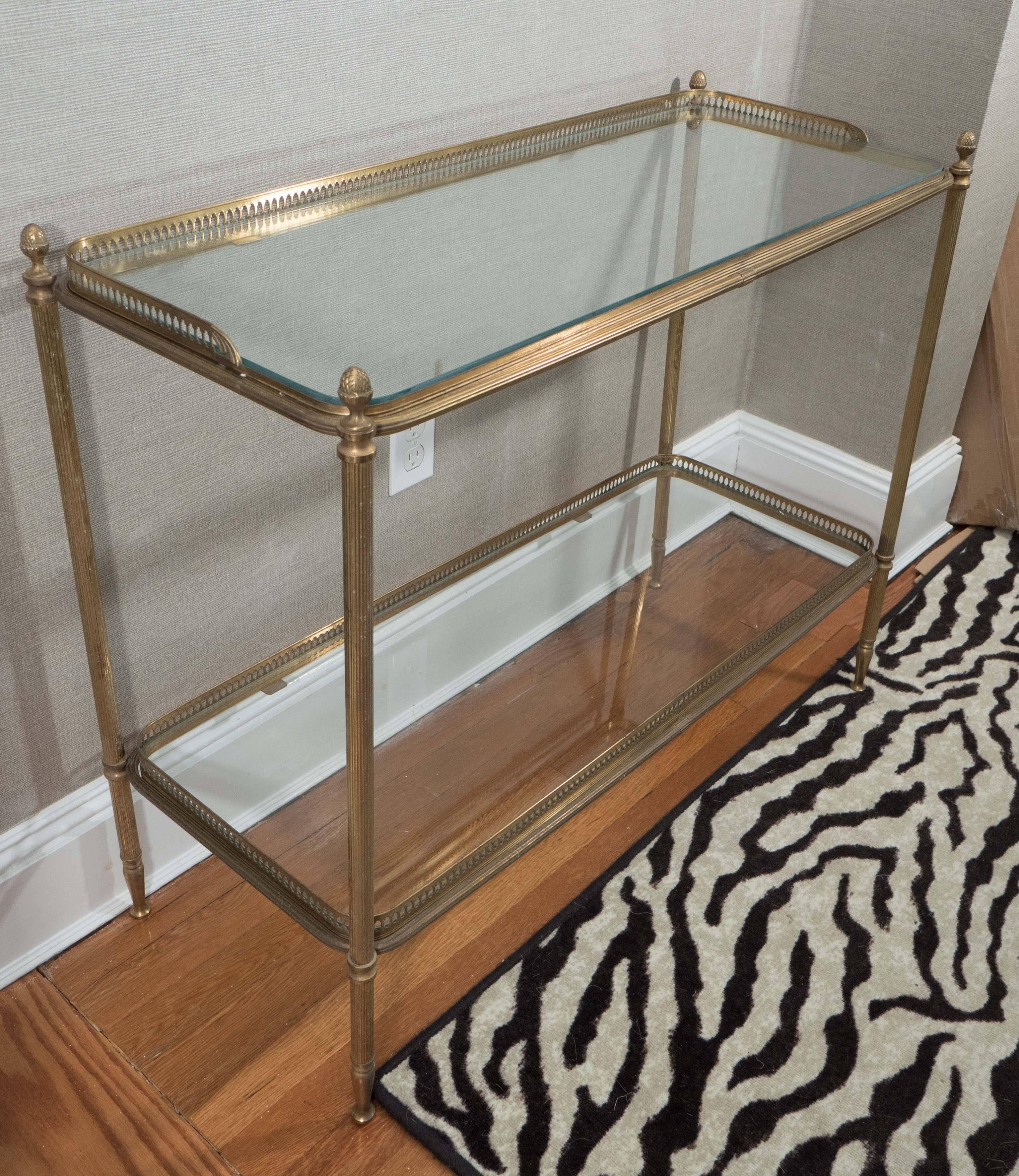 Brass Two-Tiered Console with Glass Shelves 1