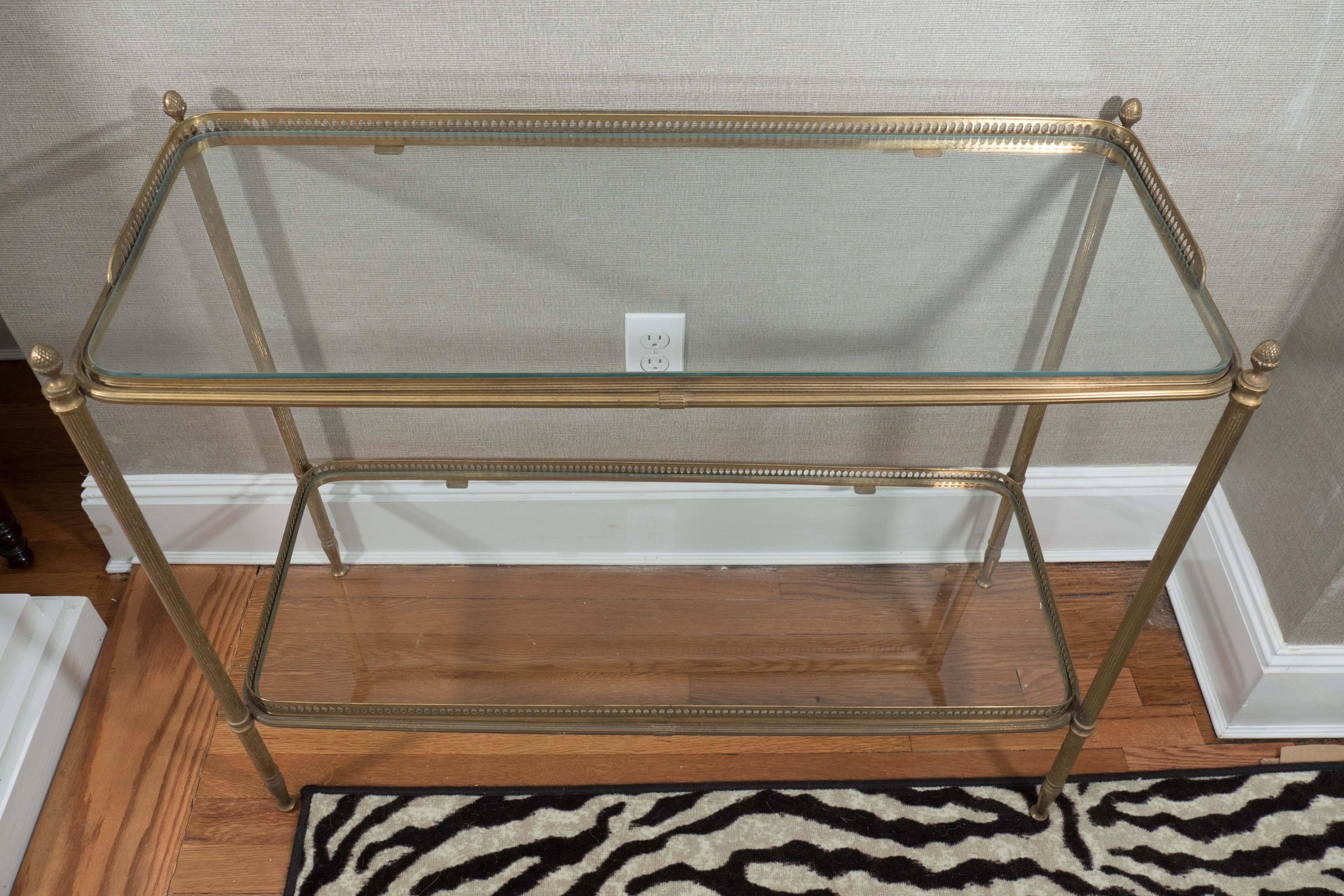 Brass Two-Tiered Console with Glass Shelves 3
