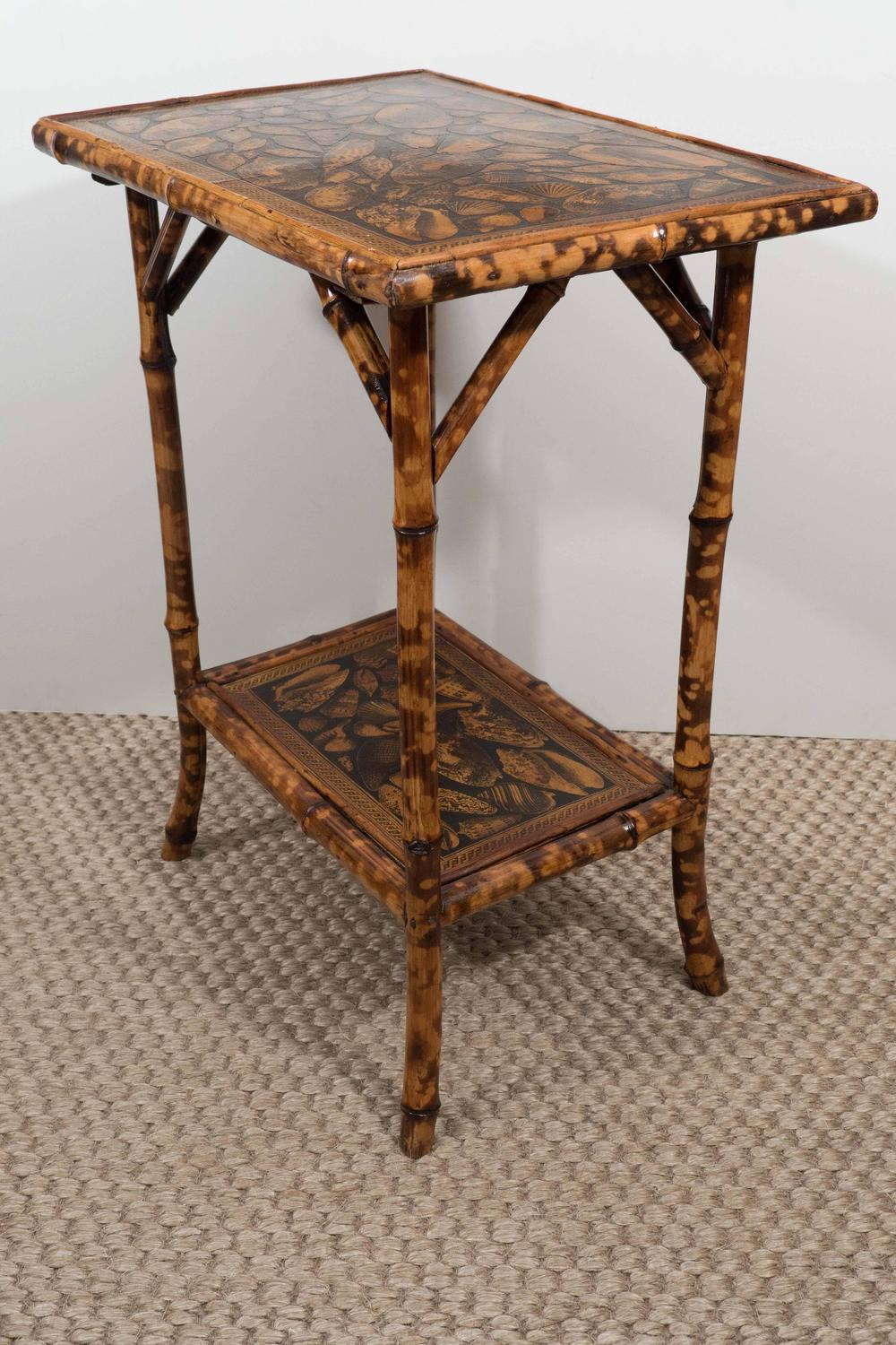 Small Bamboo Table with Decoupage Shells at 1stdibs