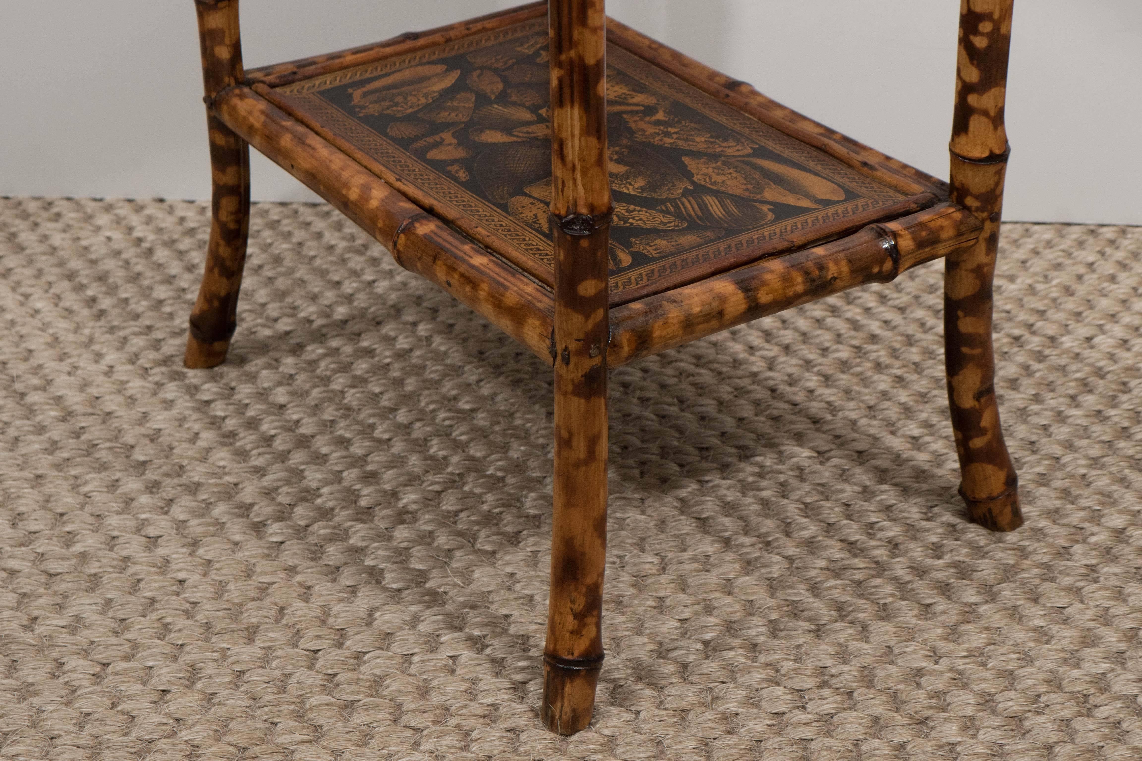 19th Century Small Bamboo Table with Decoupage Shells