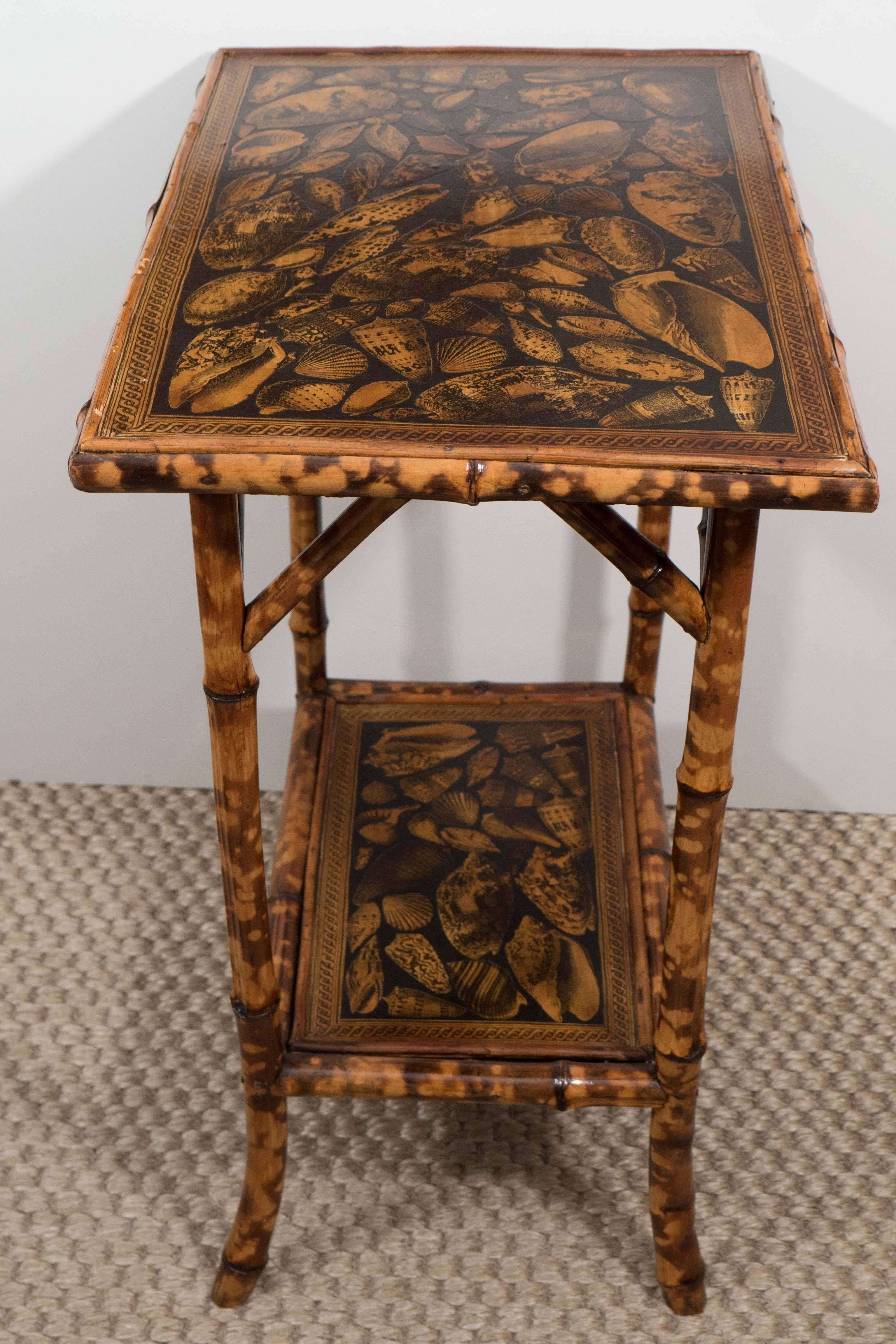 Small Bamboo Table with Decoupage Shells 1